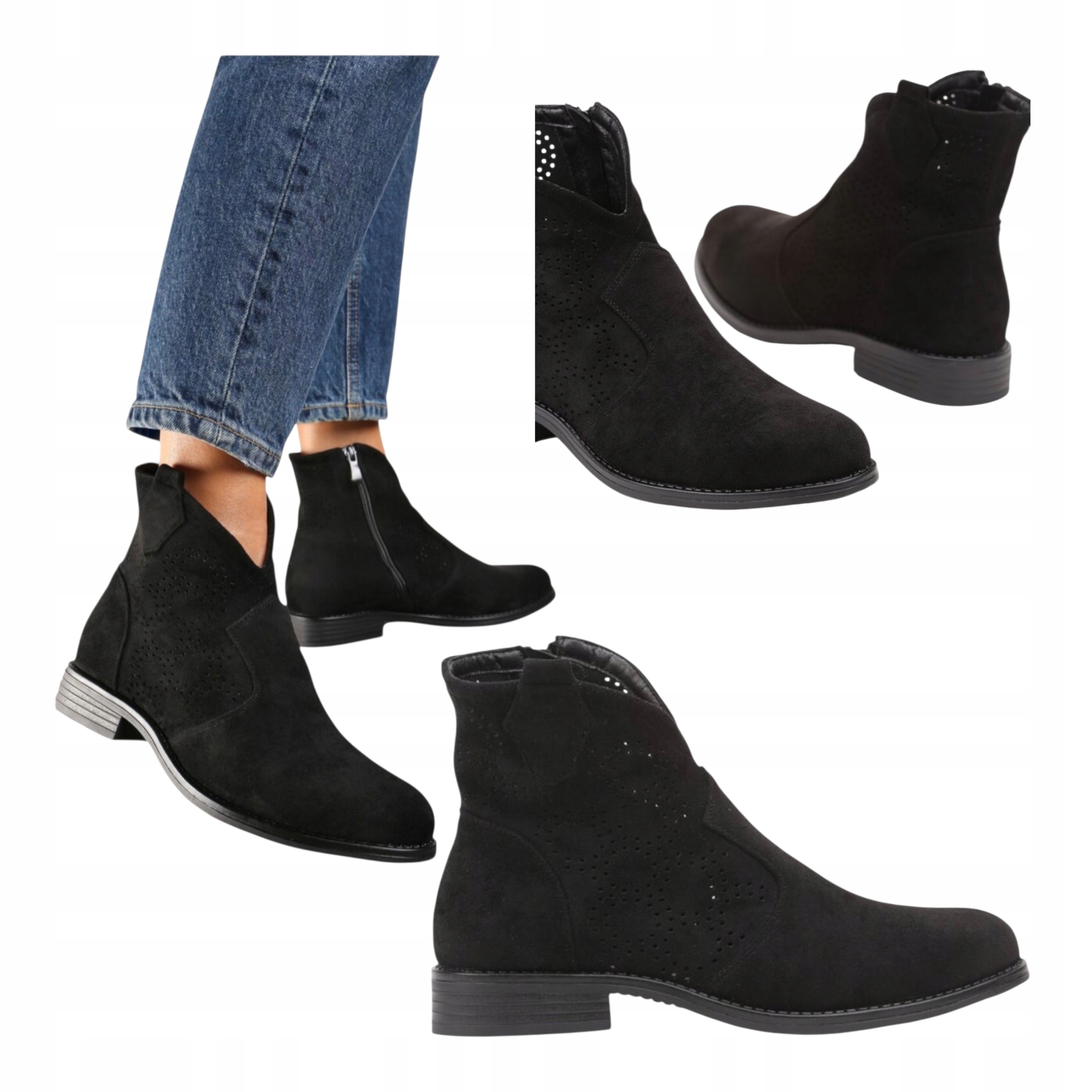 Dámské Kotníkové Boty s plochým podpatkem Klasické Semišové Letní Černé 38