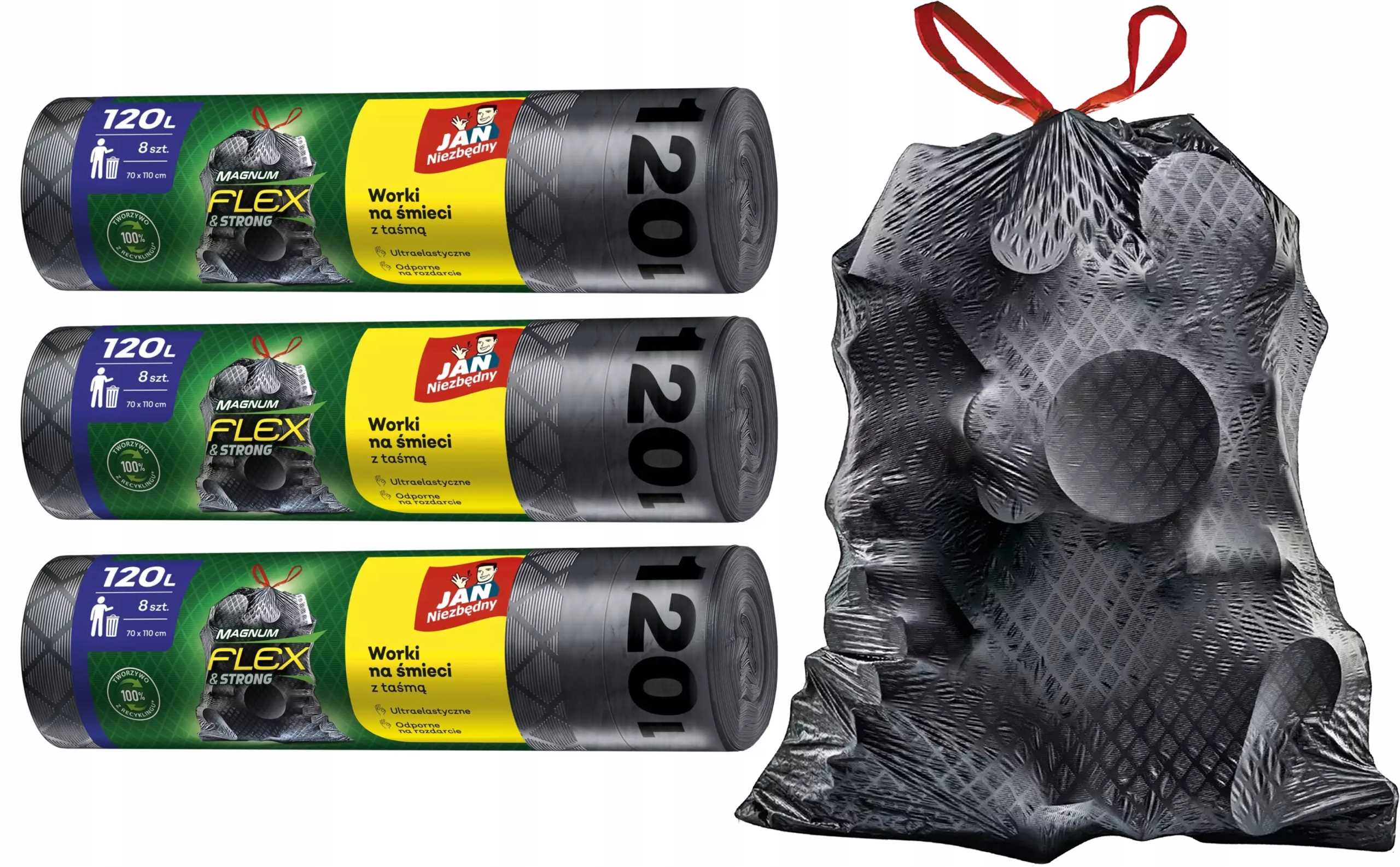 Jan Niezbędny Pytle Na Odpadky Magnum Flex S Páskou Silné 120 L 3 X 8 Ks
