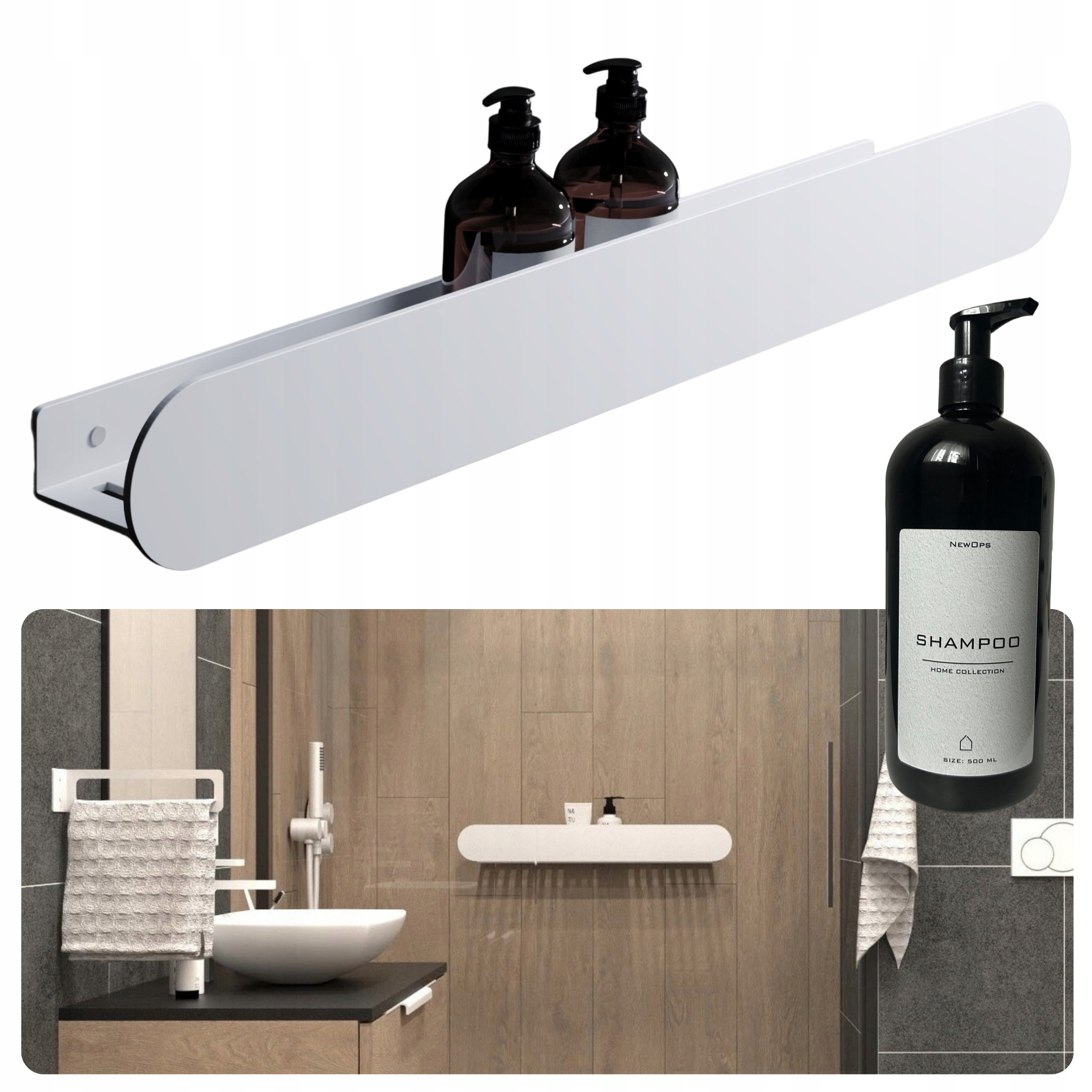 Dlhá Kúpeľňová Polica Okrúhla Biela Sprchová 88 cm Darček