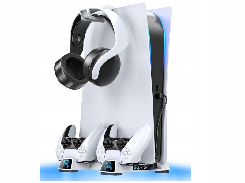 Nabíjecí stanice pro PS5 s ventilátorem na konzoli Pady, sluchátka a hry