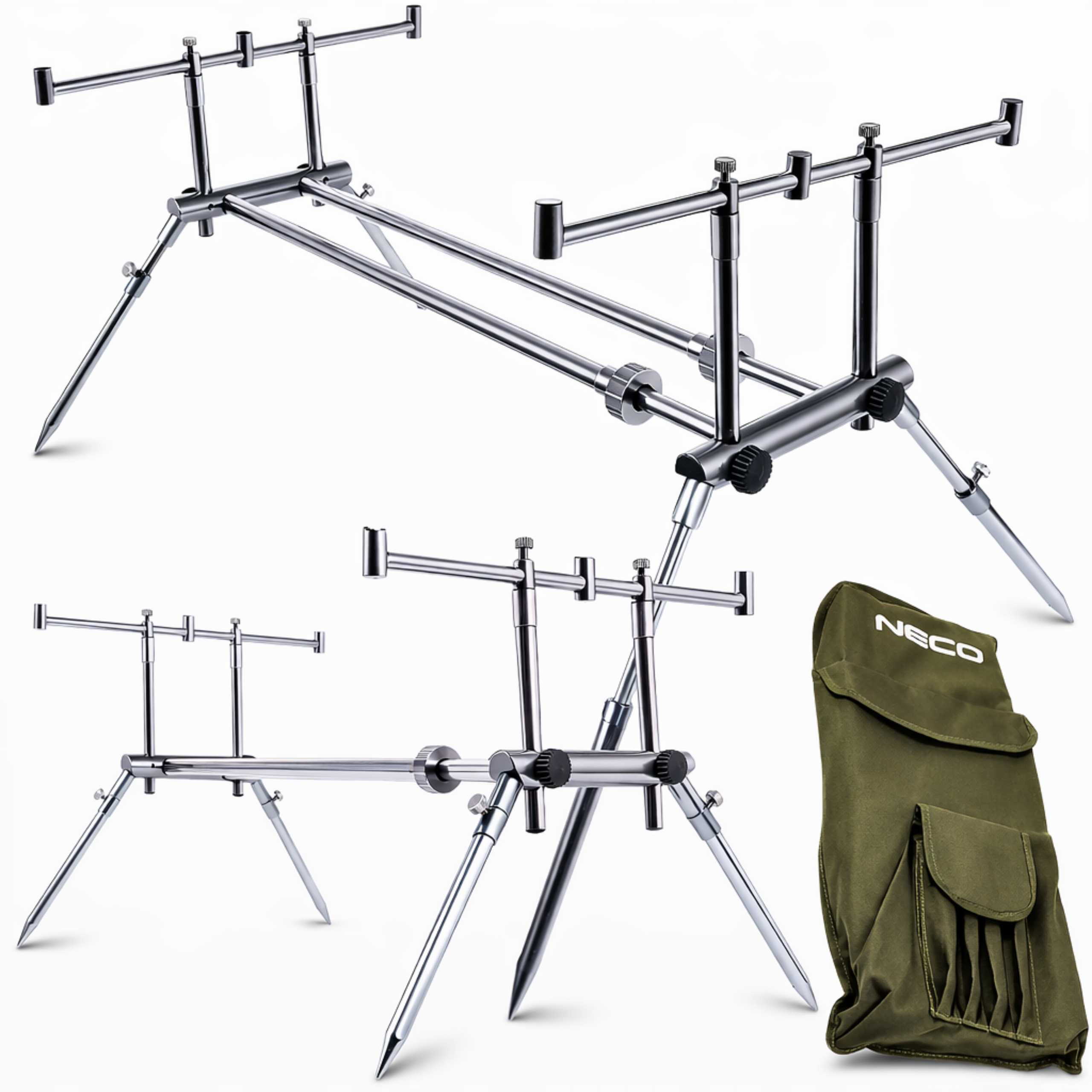 RodPod 3 Wędki Stojak Wędkarski Lekki Regulowany Pokrowiec Neco 90105