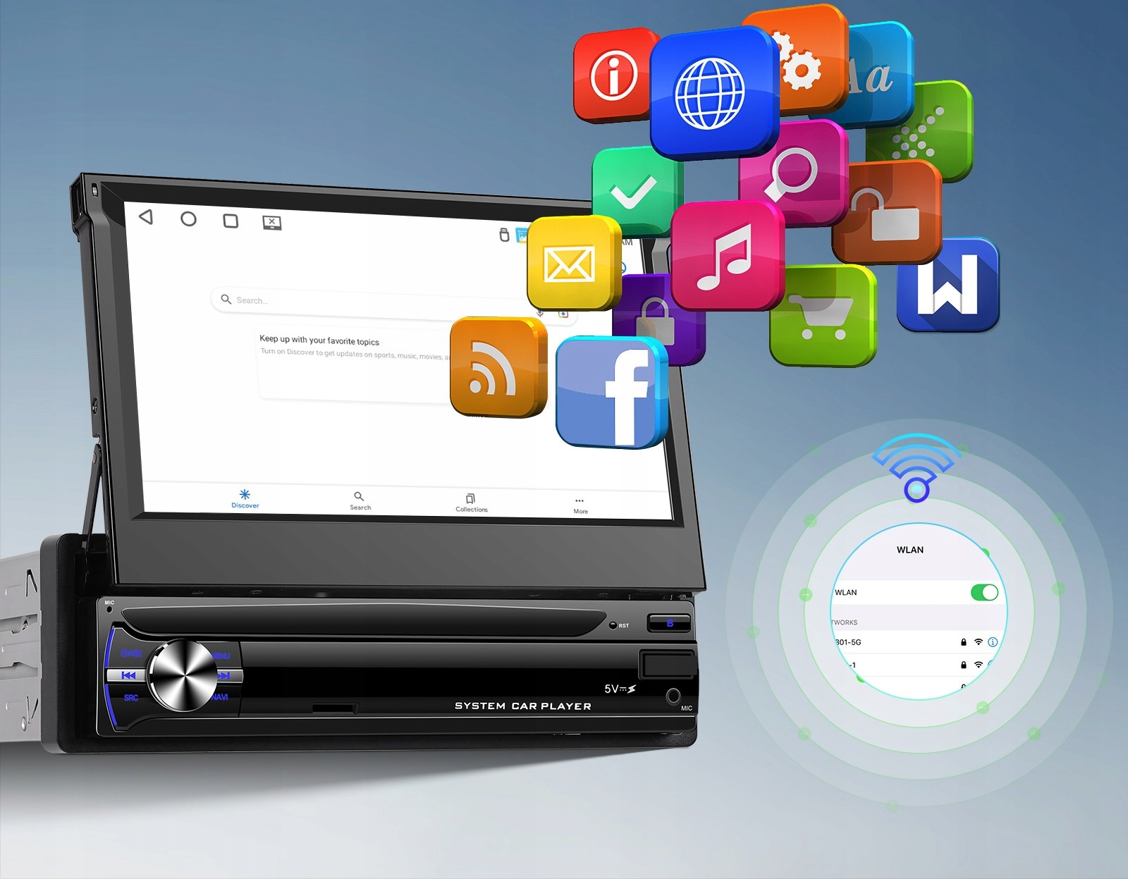 RADIO SAMOCHODOWE 1DIN 7'' CARPLAY ANDROID WIFI RDS WYSUWANY EKRAN 4GB RAM Model A4112