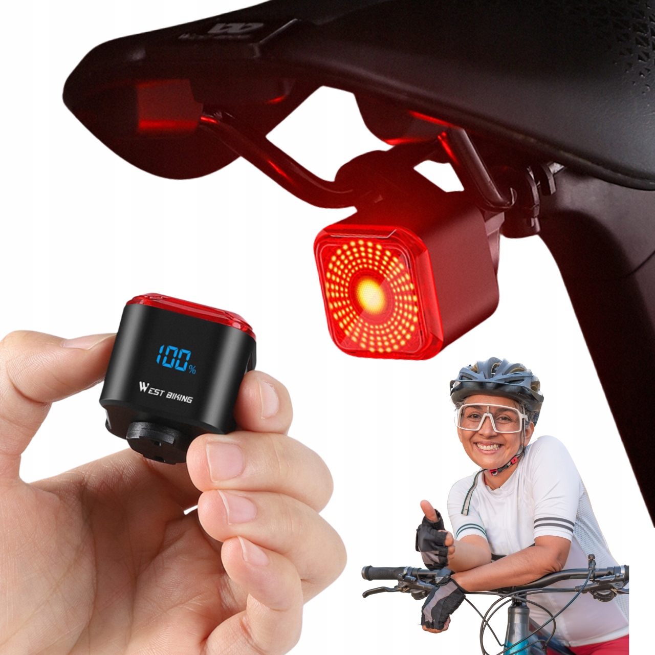 Tylna lampka Stop rowerowa West Biking lampka na tył sztyce siodełko Usb C