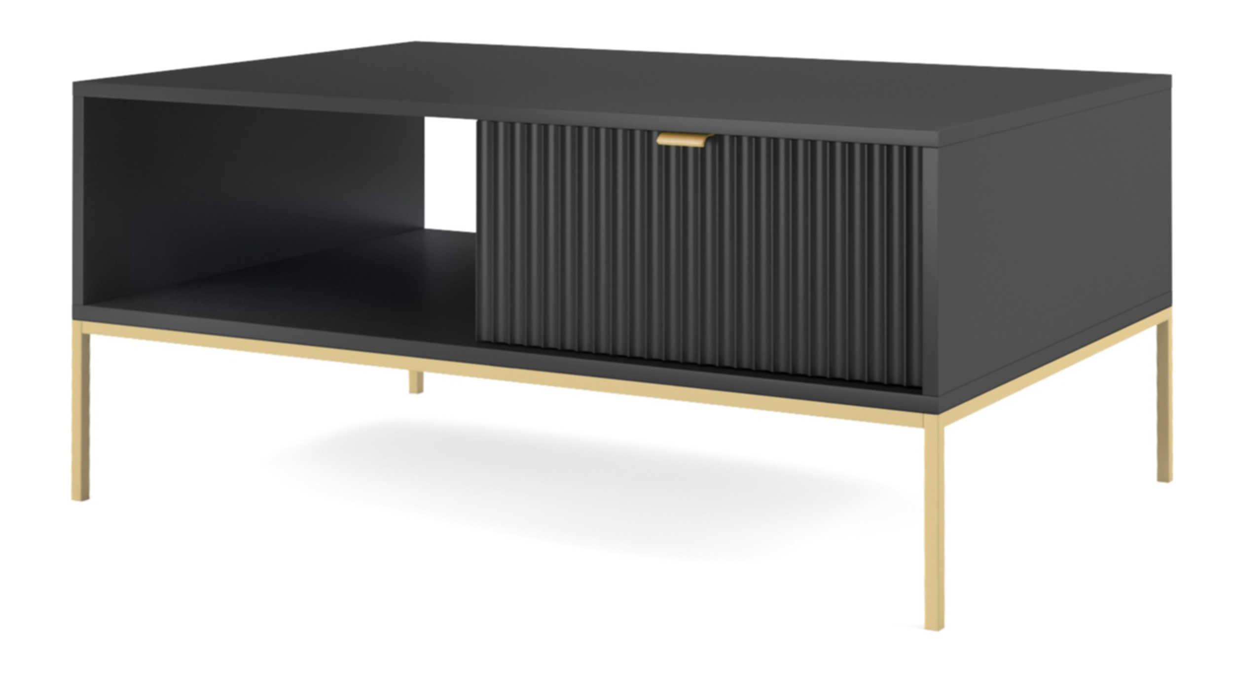 Kávová lavice Vellore 104 x 68 cm, černá, zlatý rám