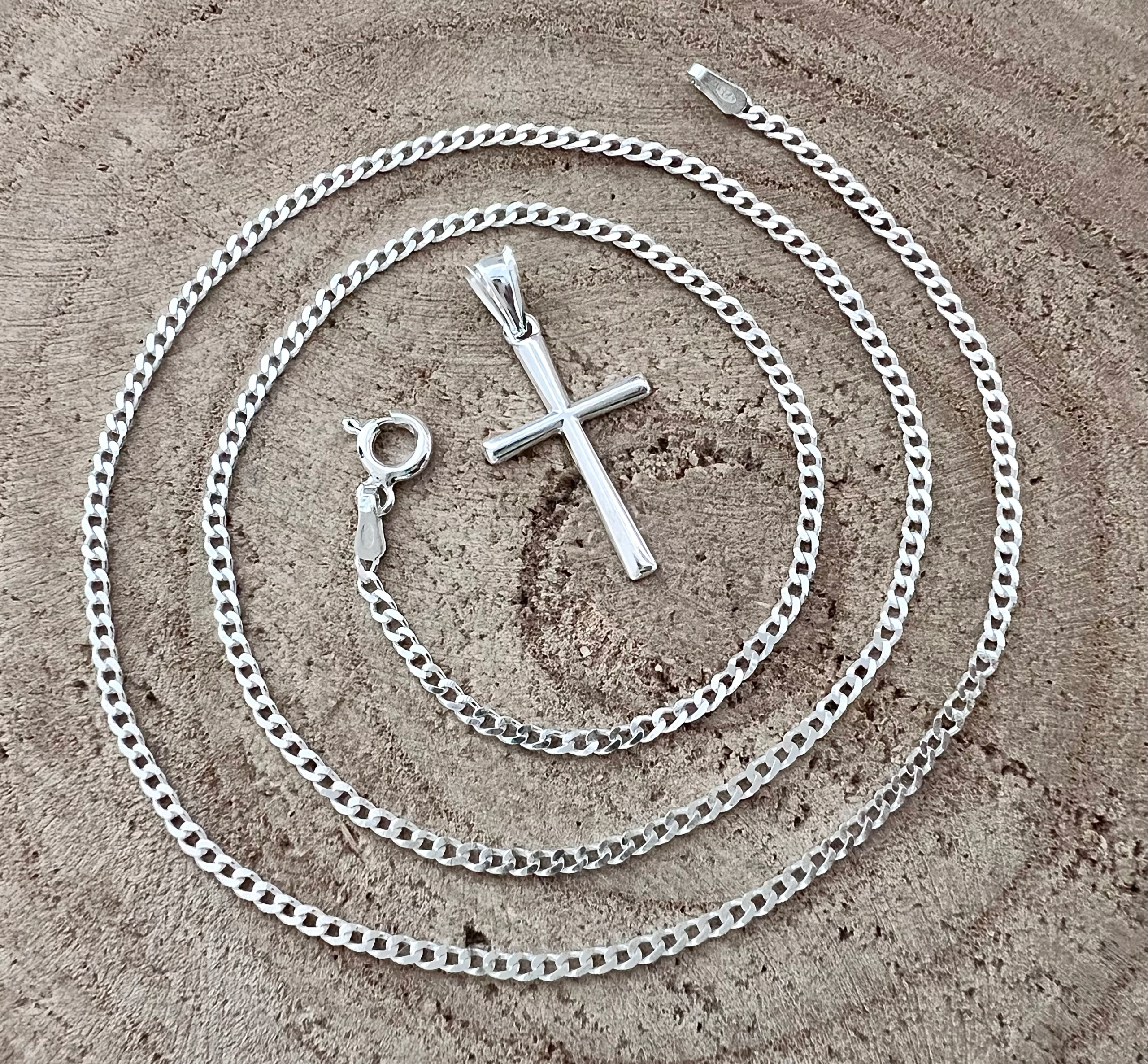 SREBRNY ŁAŃCUSZEK PANCERKA 50cm + KRZYŻYK ZESTAW NA KOMUNIĘ CHRZEST Kolekcja KOMUNIA CHRZEST BIERZMOWANIE