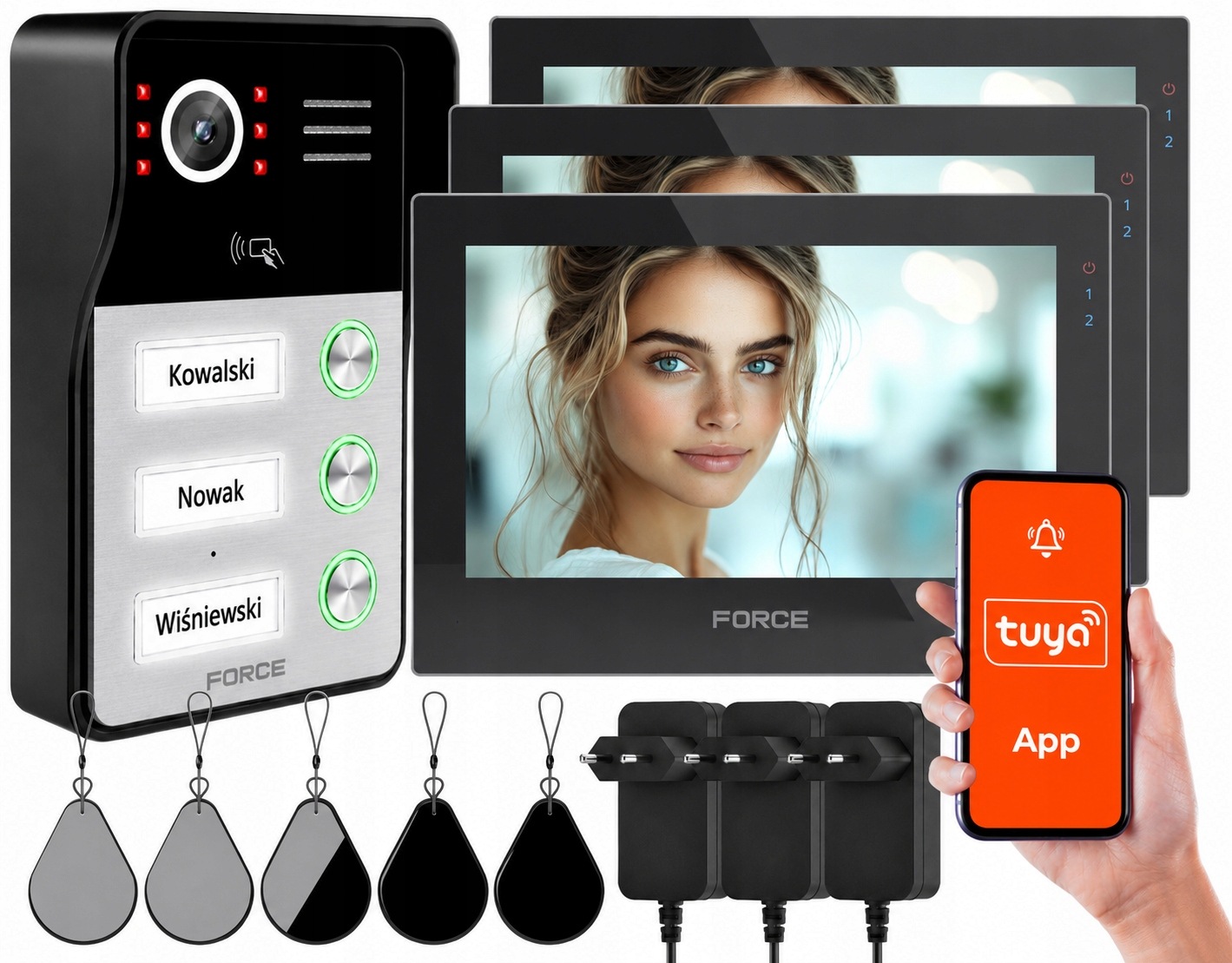 Videovrátnik Force Prima Gt+ Trio 3x Monitor 7" Kľúčenky WiFi Tuya Aplikácia