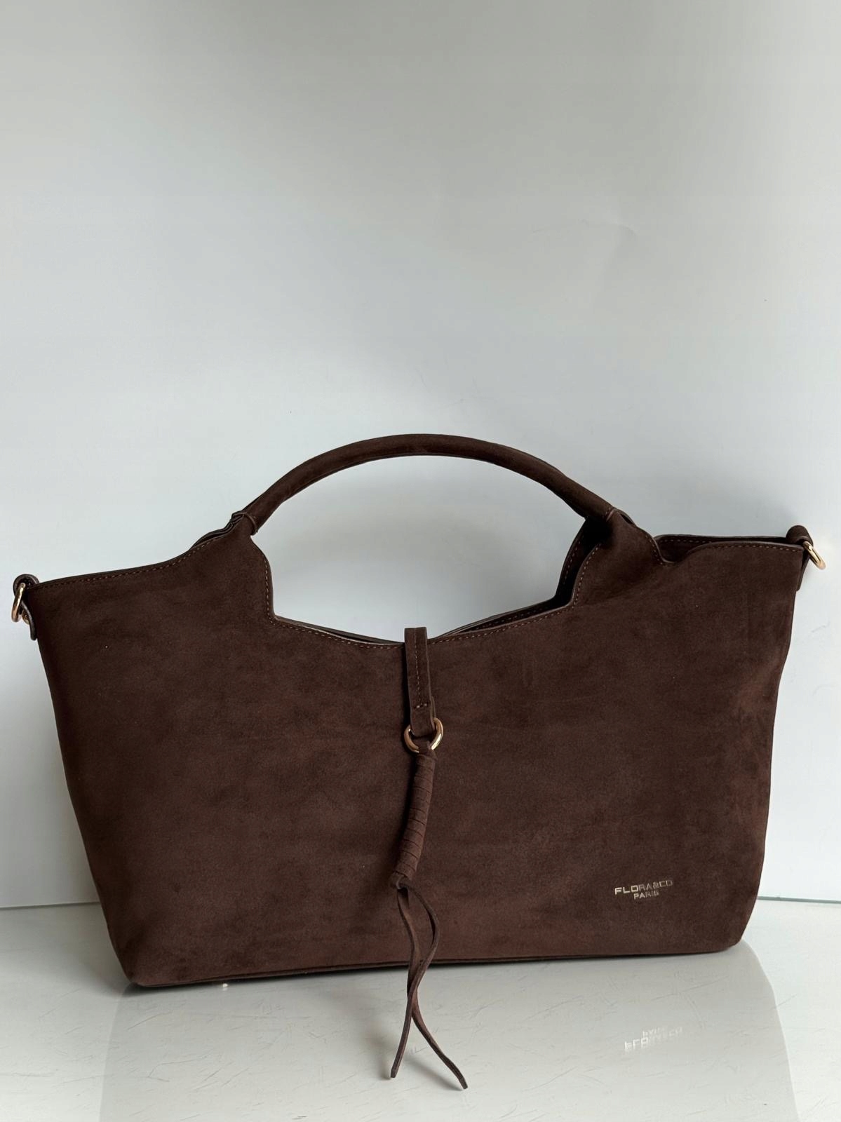 Flora&Co czekoladowa torebka shopper jamnik skóra ekologiczna brązowa