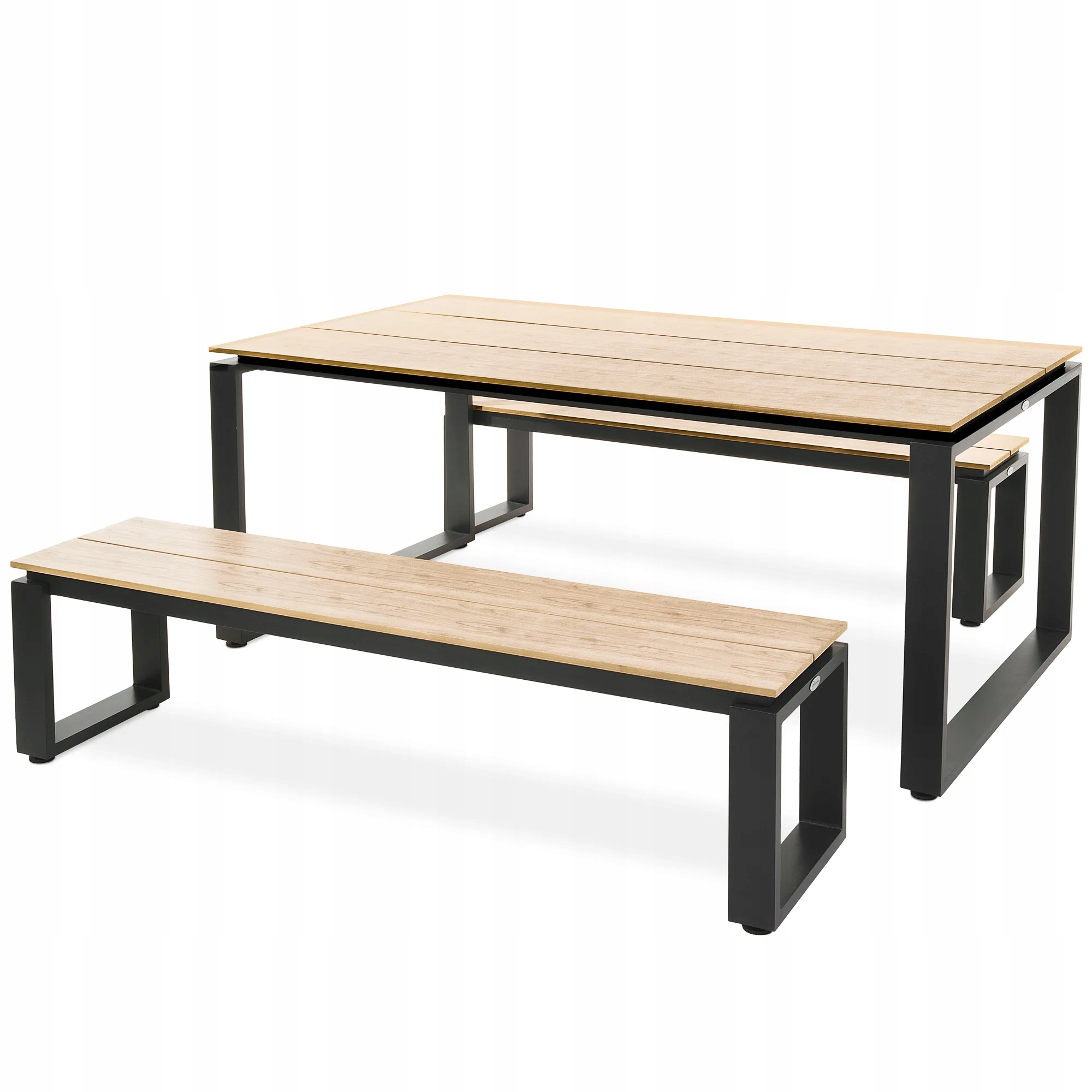 Zestaw Mebli Ogrodowych Aluminiowych Stół Blat polywood 2 Ławki Ogrodowe