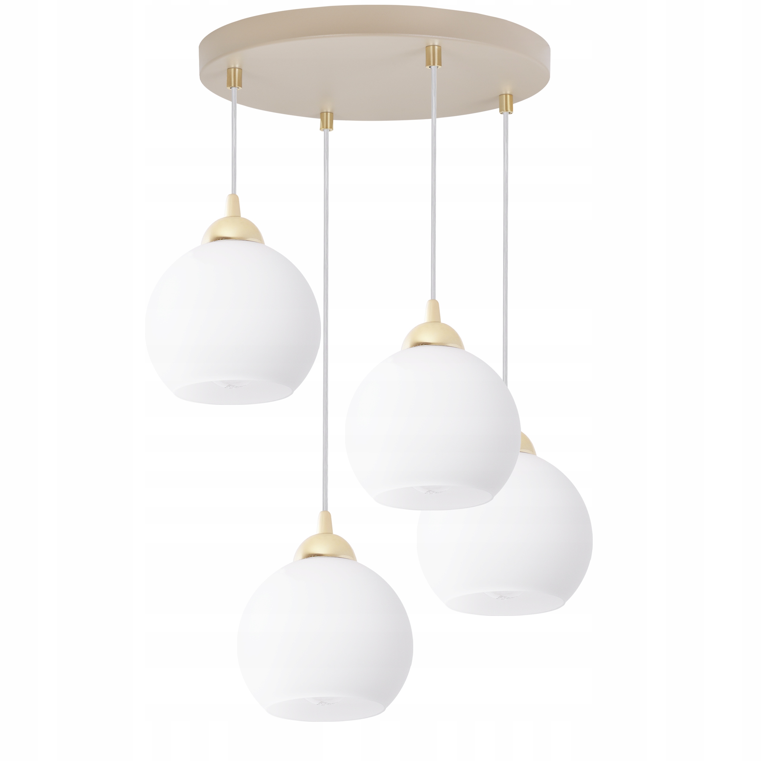 Závesná Stropná Lampa Luster Béžovo-zlatá Biele Gule Do Kuchyne A Obývačky