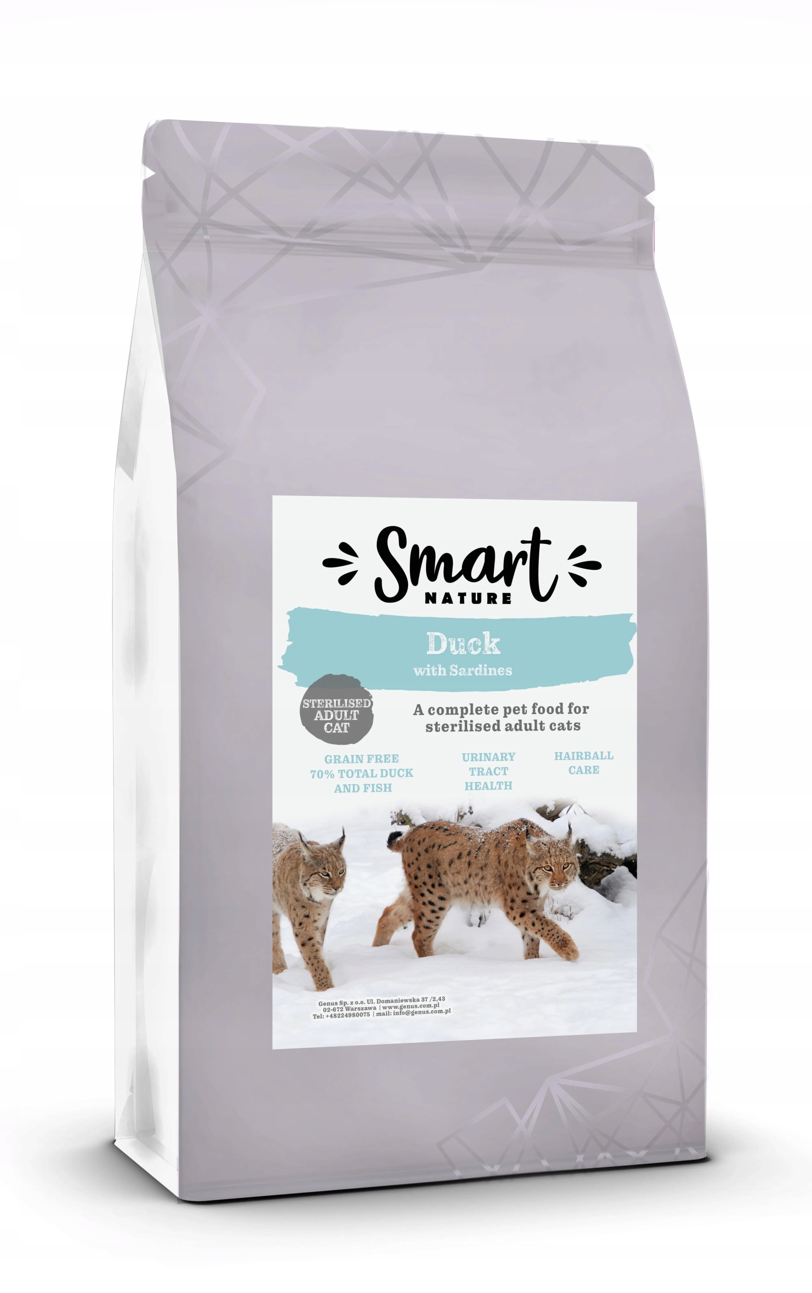 Smart Nature Cat Indoor Duck Fish 70% Meat 5 kg bez obilovin, kočky nevycházející