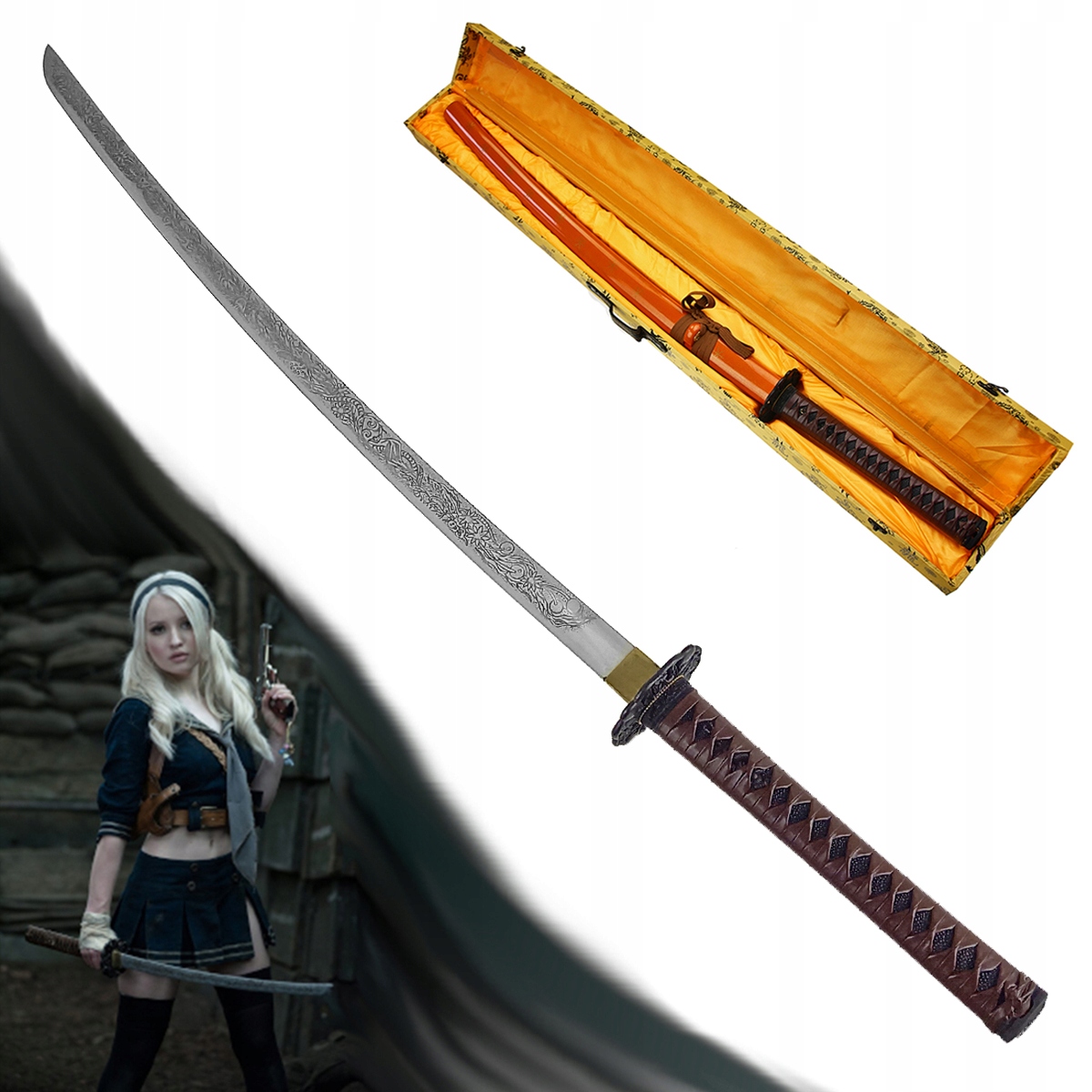 Fantasy katana "babydoll" Sucker Punch ocelová replika ostrá! box