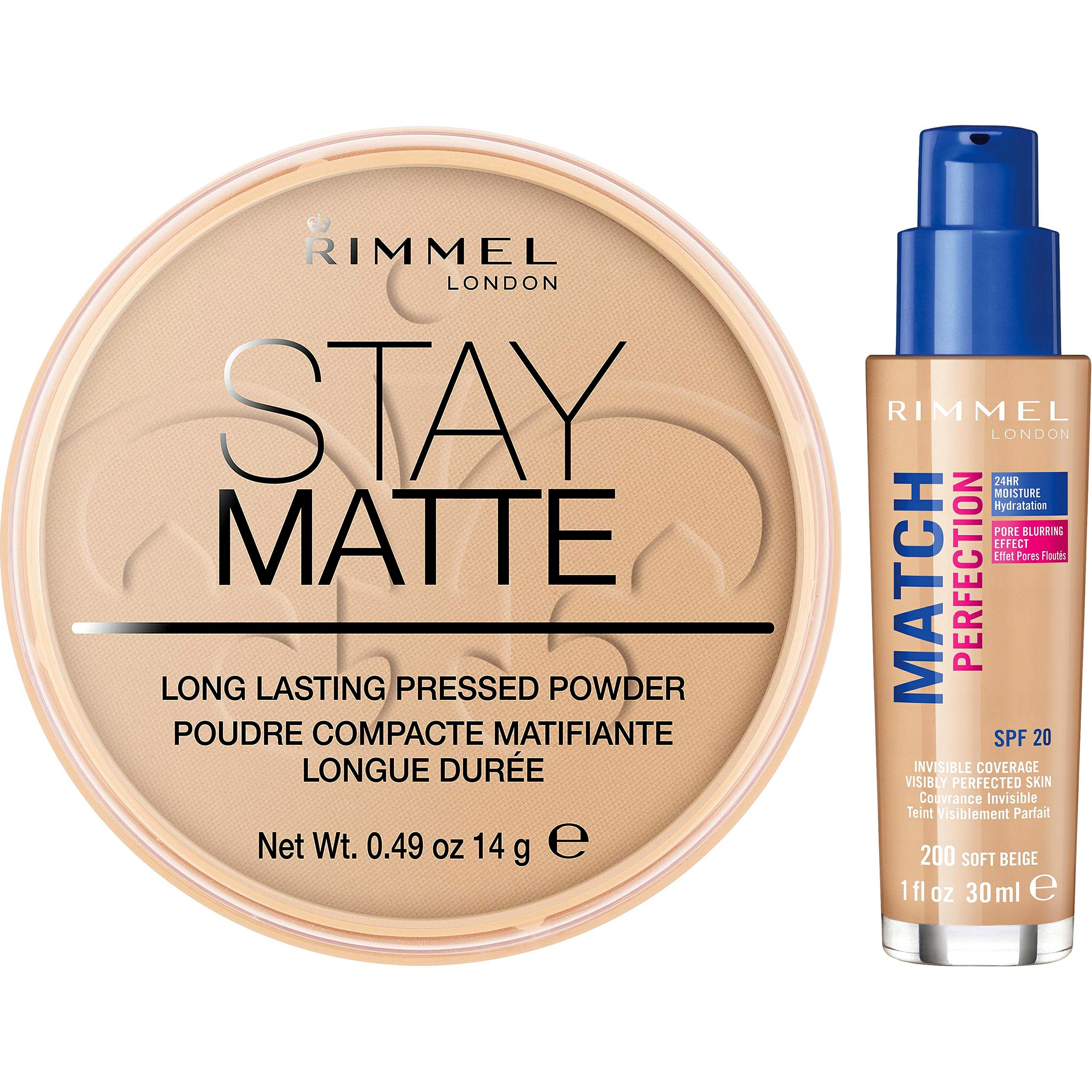 Puder Stay Matte Rimmel 004+ Podkład Match Perfection 200 Soft beige