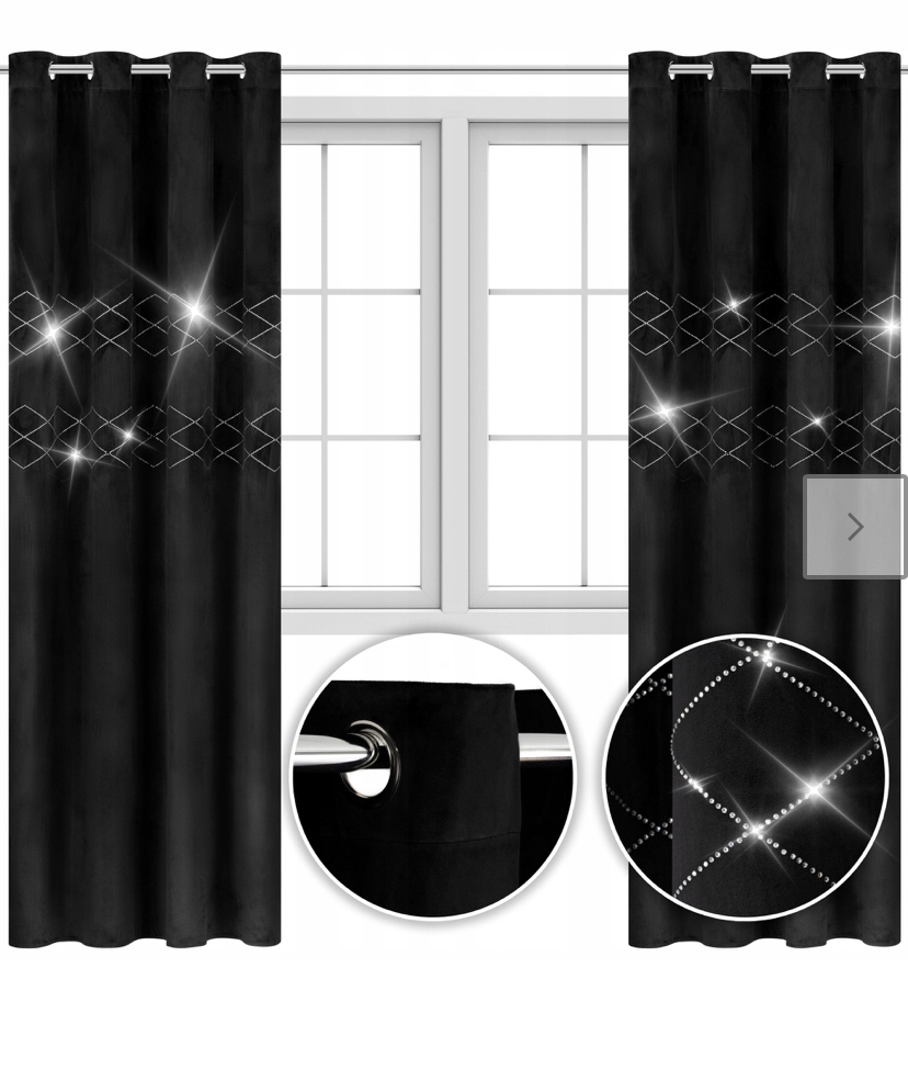 

Zasłona welur cyrkonie 140x250 Diamond czarna
