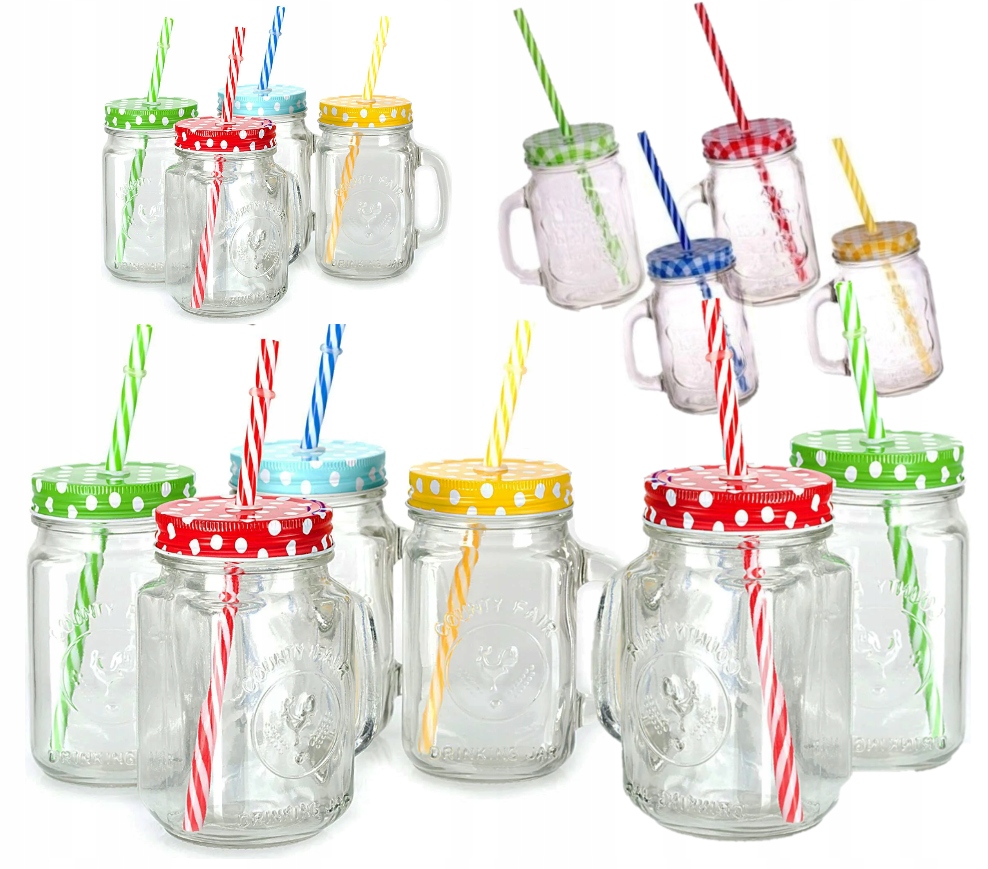 

Szklanki Słoik z słomką 450ML Duży Zestaw 12 Sztuk
