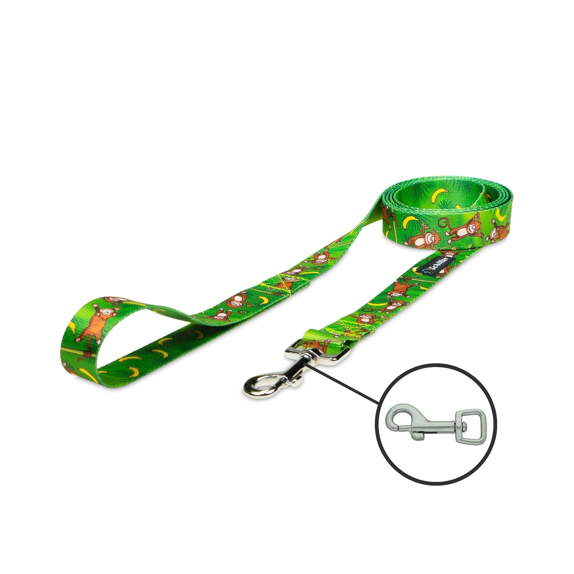 Levně Vodítko městské pro malého mikro psa zelené opičky banány 150cm 15mm xxs xs
