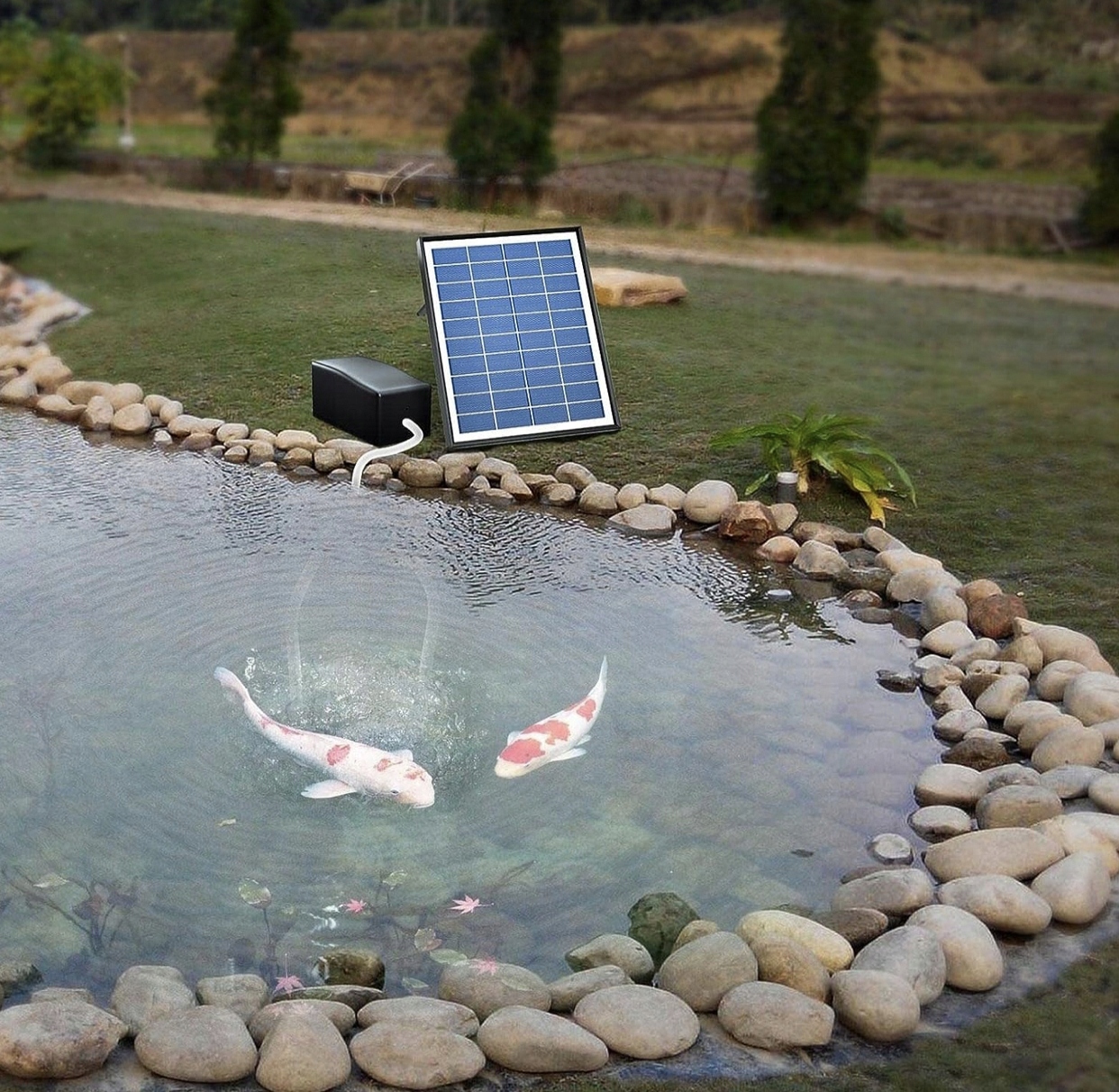 SOLARNY NAPOWIETRZACZ STAWU POMPA TLENU Z WĘŻEM Wydajność pompy l/h Do 500 l/h