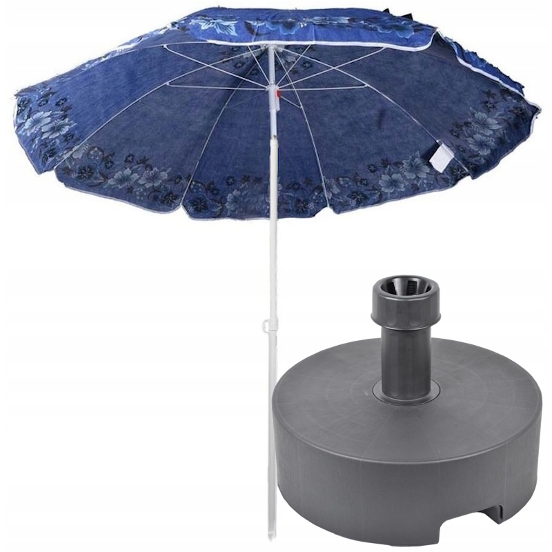 Zestaw Duży Niebieski Parasol Ogrodowy 180 cm Grafitowa Podstawa Pag