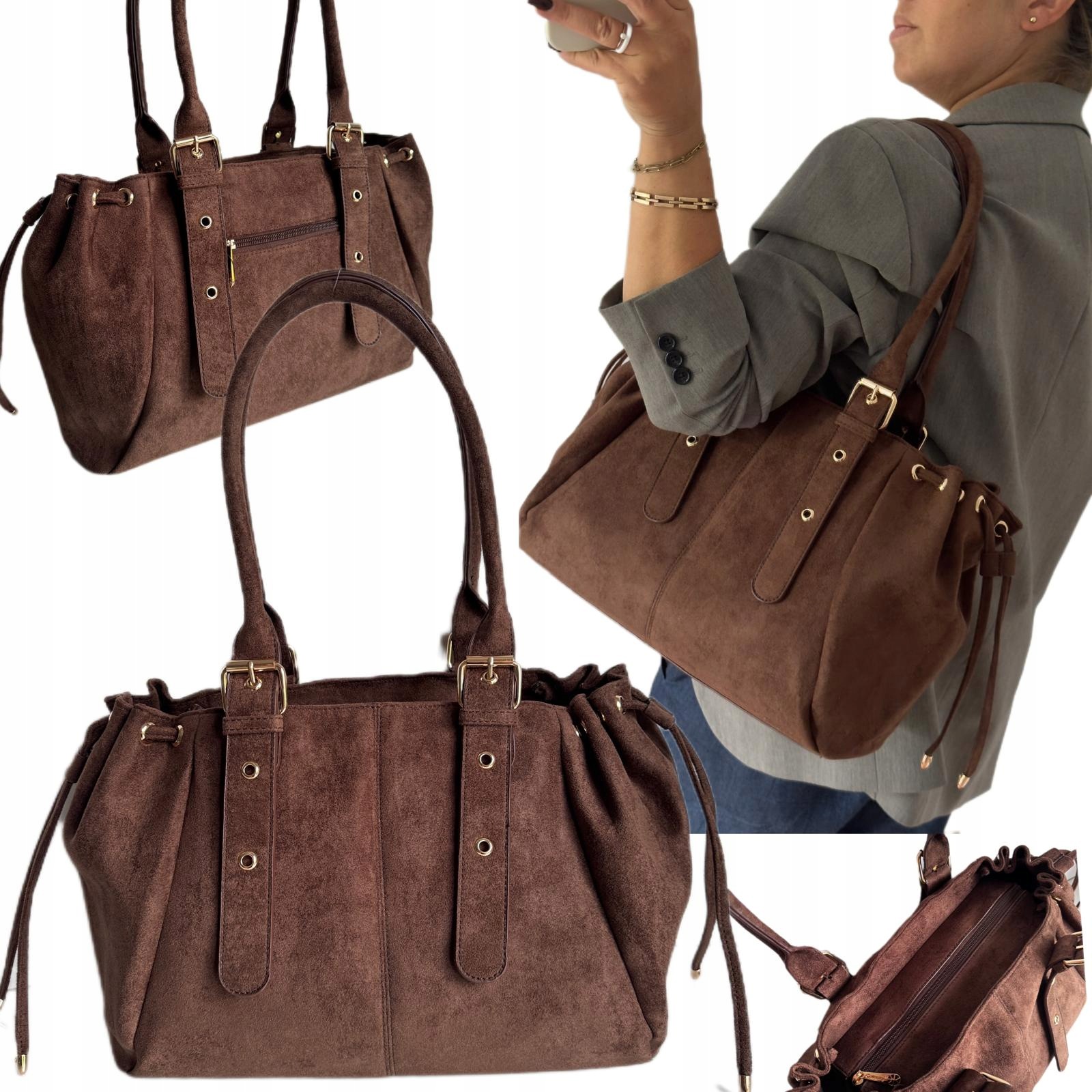 Dámská Kabelka Gallantry Paris Studia Škola A4 Semiš Eco Hnědá Shopper