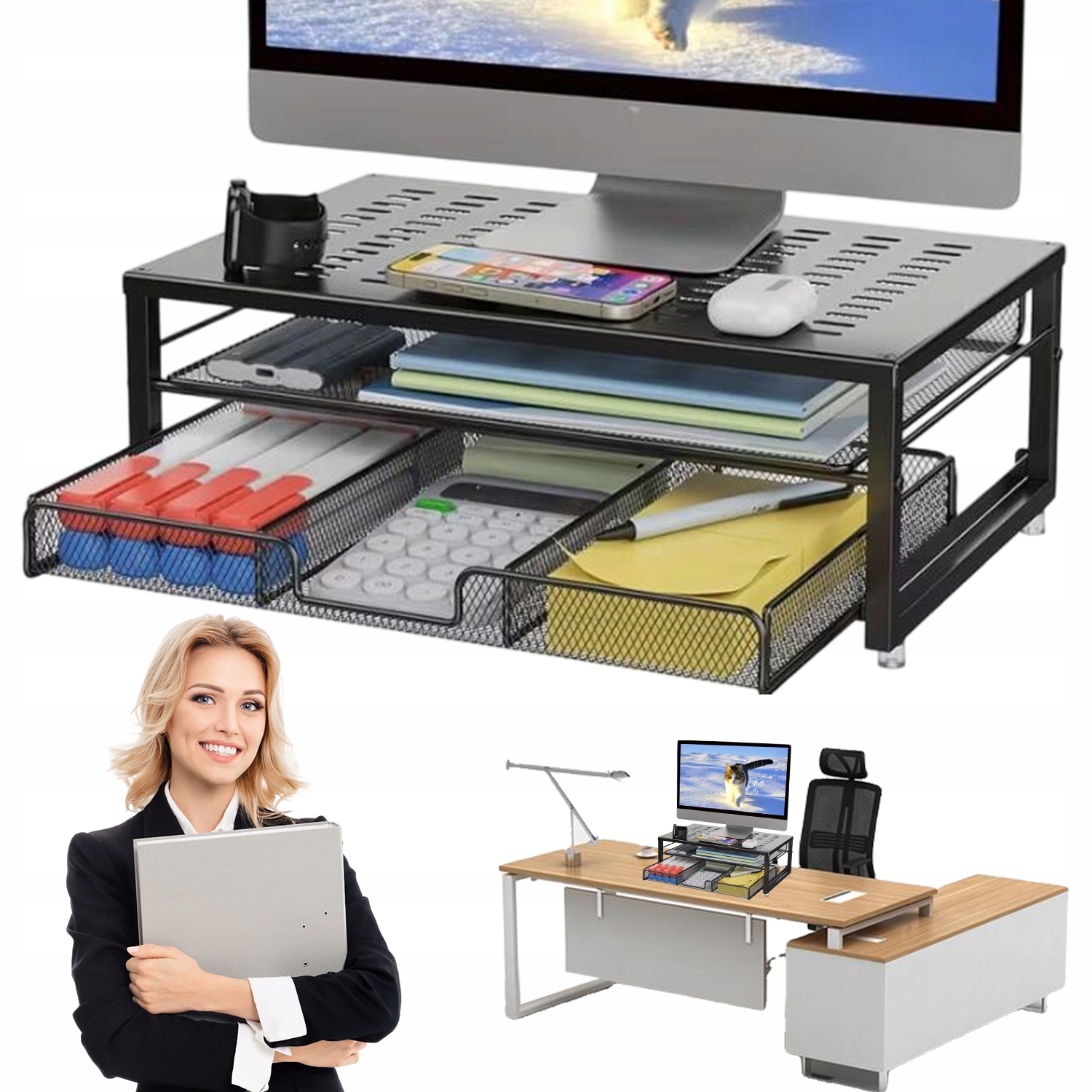 Podstavec Pod Monitor Se 2 Zásuvkami A Bočními Policemi