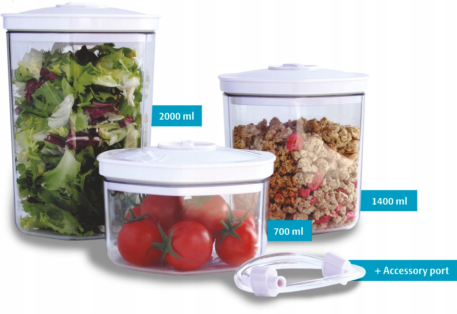 Vakuovací dózy na potraviny Maxxo set 3 ks – 700/1400/2000 ml hadička