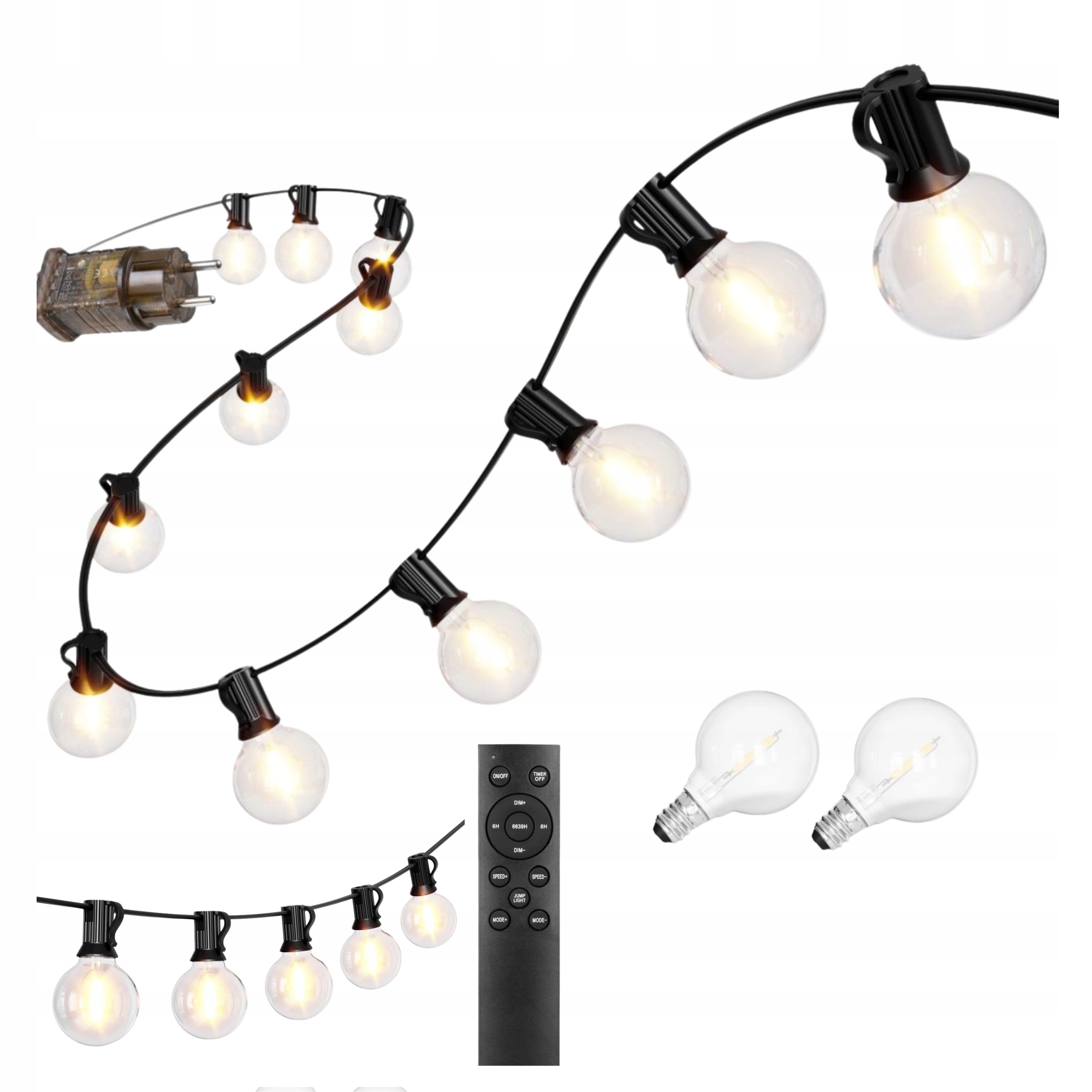 Zahradní girlanda Světelný řetěz 30x Led 20 m 9 režimů Zahradní lampy 9w