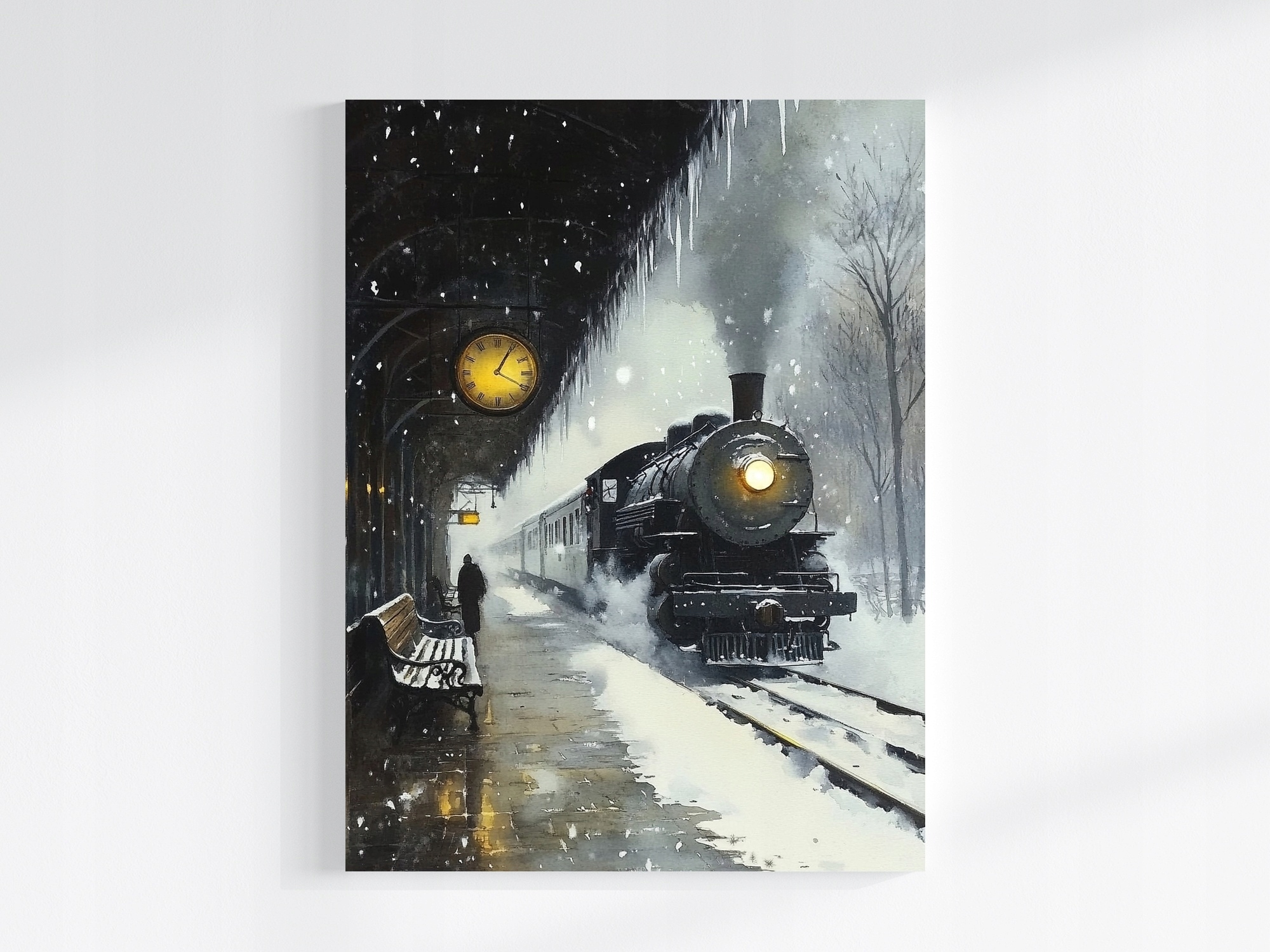Obraz Na Plátně Canvas Akvarel Cestování Vlak Stanice Parní Vozidlo 60x80