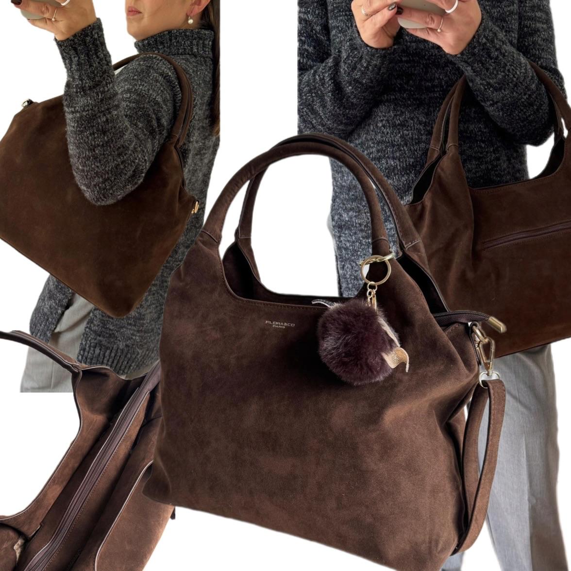 Dámská Kabelka Flora&co Semiš Eko Kůže Semišová Taška Shopper Hnědá