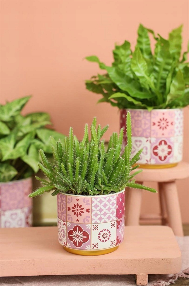 CERAMICZNA OSŁONKA DONICZKA 9,5CM PATCHWORK RÓŻOWA Kod producenta 33823