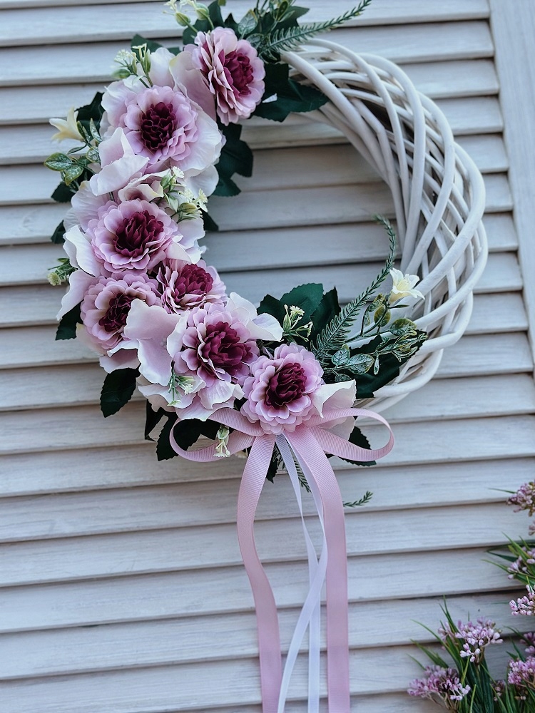 WIANEK WIOSENNY NA DRZWI WIENIEC KWIATOWY STROIK WIKLINOWY RÓŻOWY Marka inna