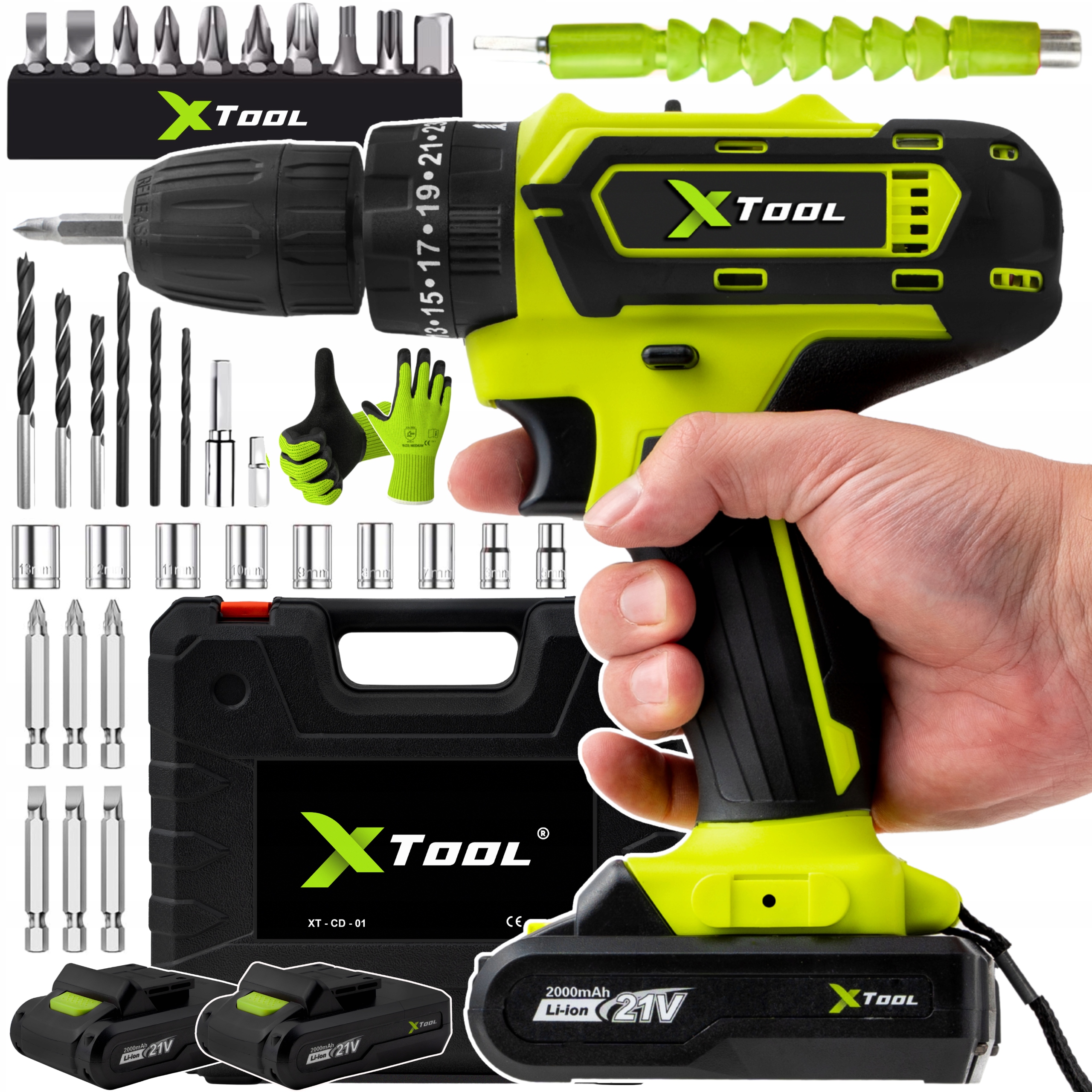 Wiertarko Wkrętarka Udarowa Akumulatorowa Wkrętak Zakrętarka 2xAKU 21V Bity