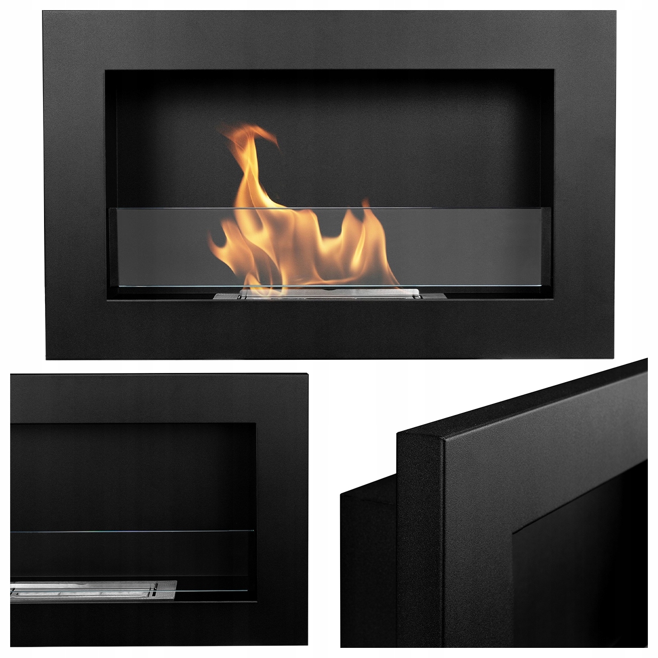 Závěsný Biokrb Se Sklem 65X40X12 CM Slim Černý Strukturovaný Mat