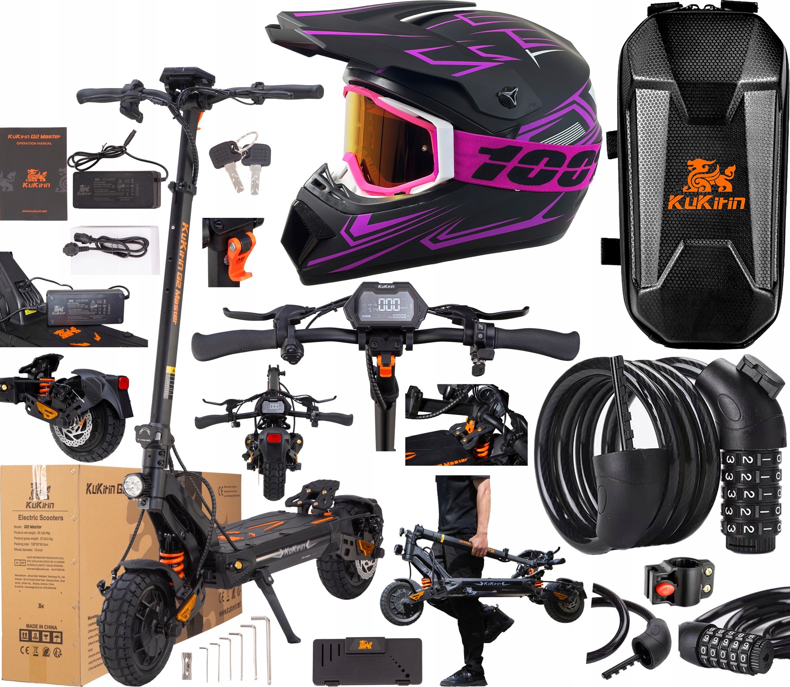 KuKirin G2 Master Terénní 2000W 60KM/H 52V 20,8AH 70KM 10" Ce +3 dárky