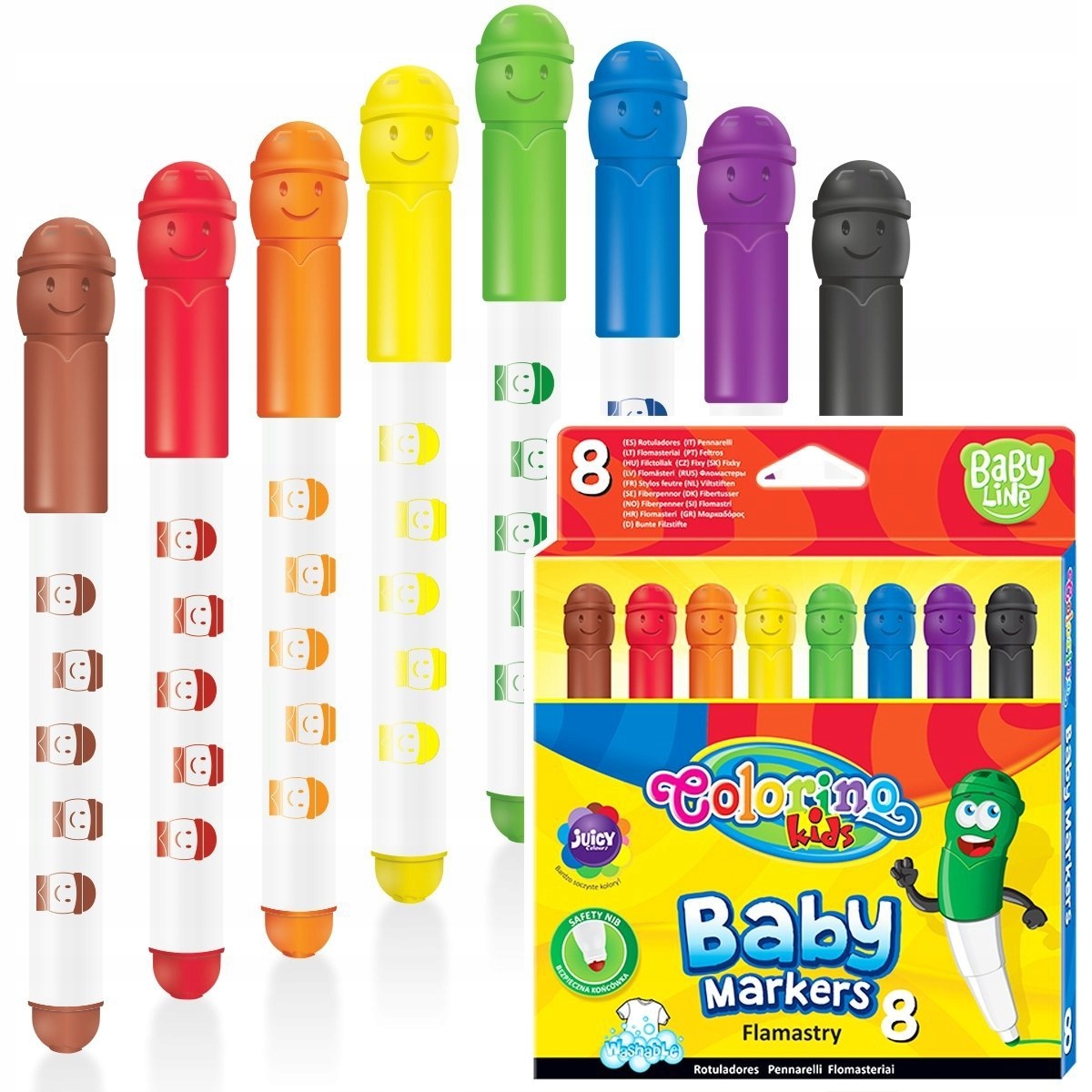 FLAMASTRY PISAKI ZMYWALNE BUŹKI COLORINO KIDS 8kol
