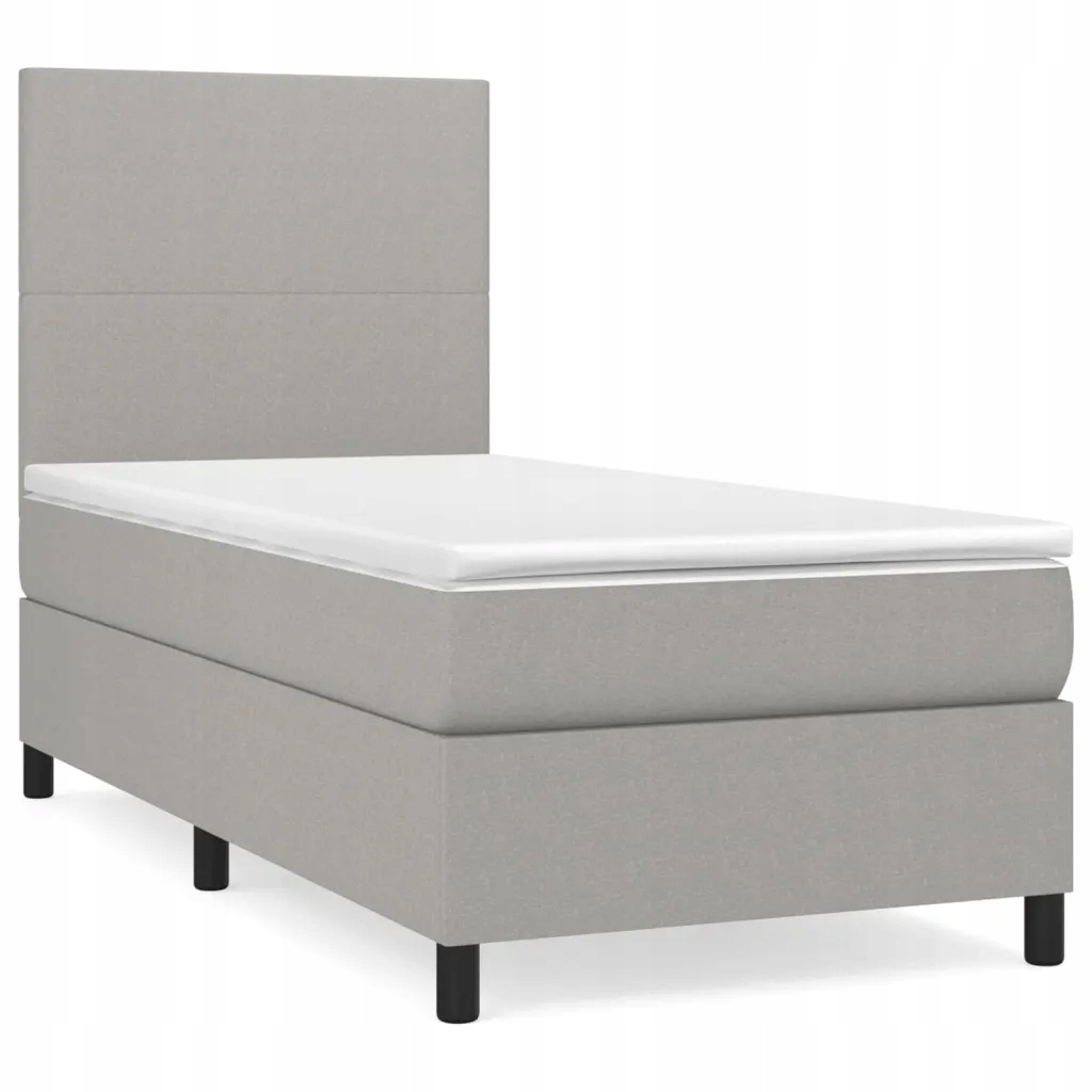 Kontinentální postel světle šedá 203 x 90 x 118/128 cm s matrací 90 x 200 x