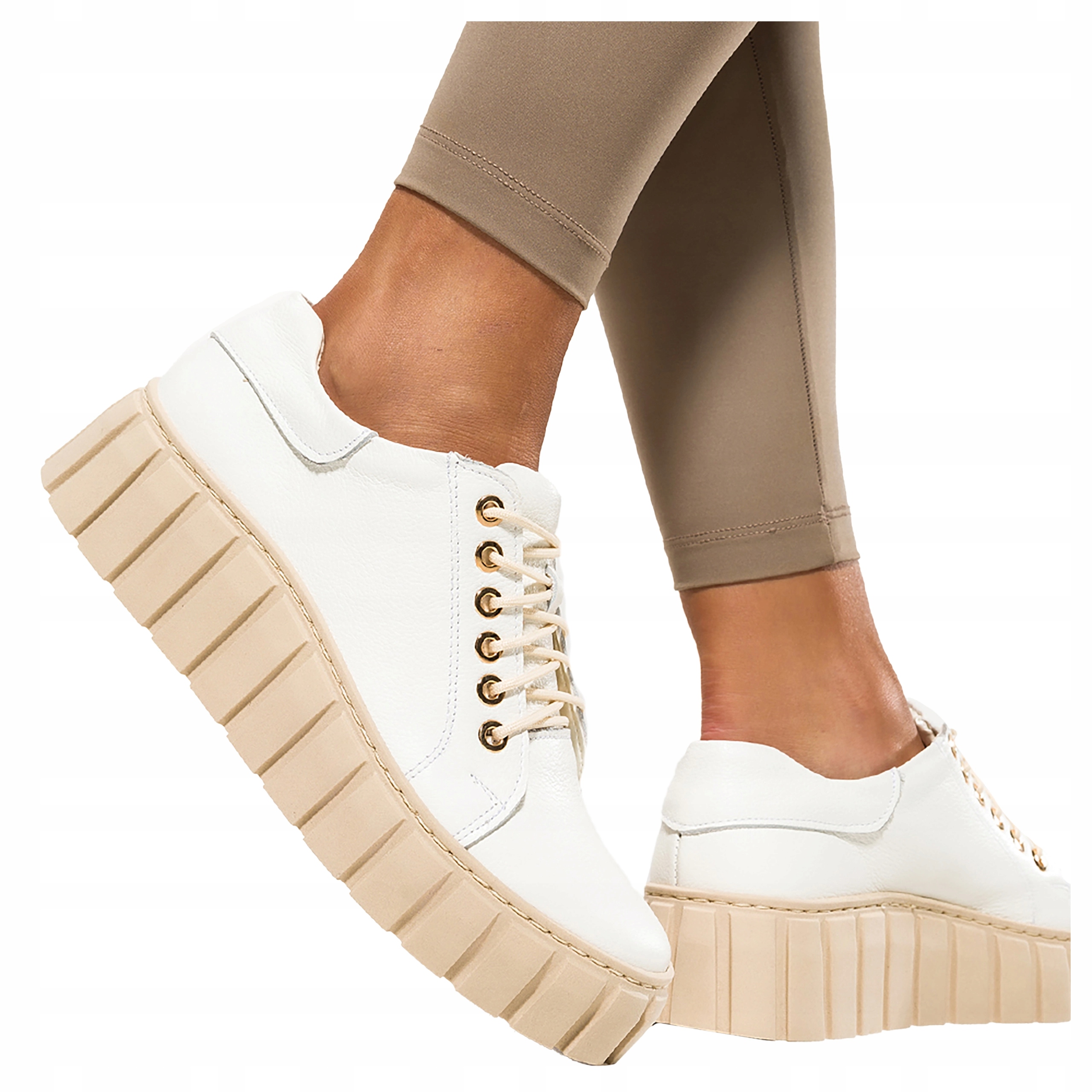 Kožené tenisky Creepersy Dámské Bílé Na Platformě Produkt Polský vel. 37