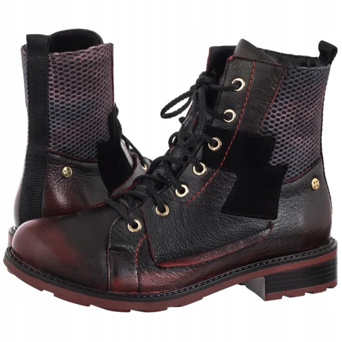 Dámské kožené Kotníkové Boty Maciejka červeno-černé 07058-23