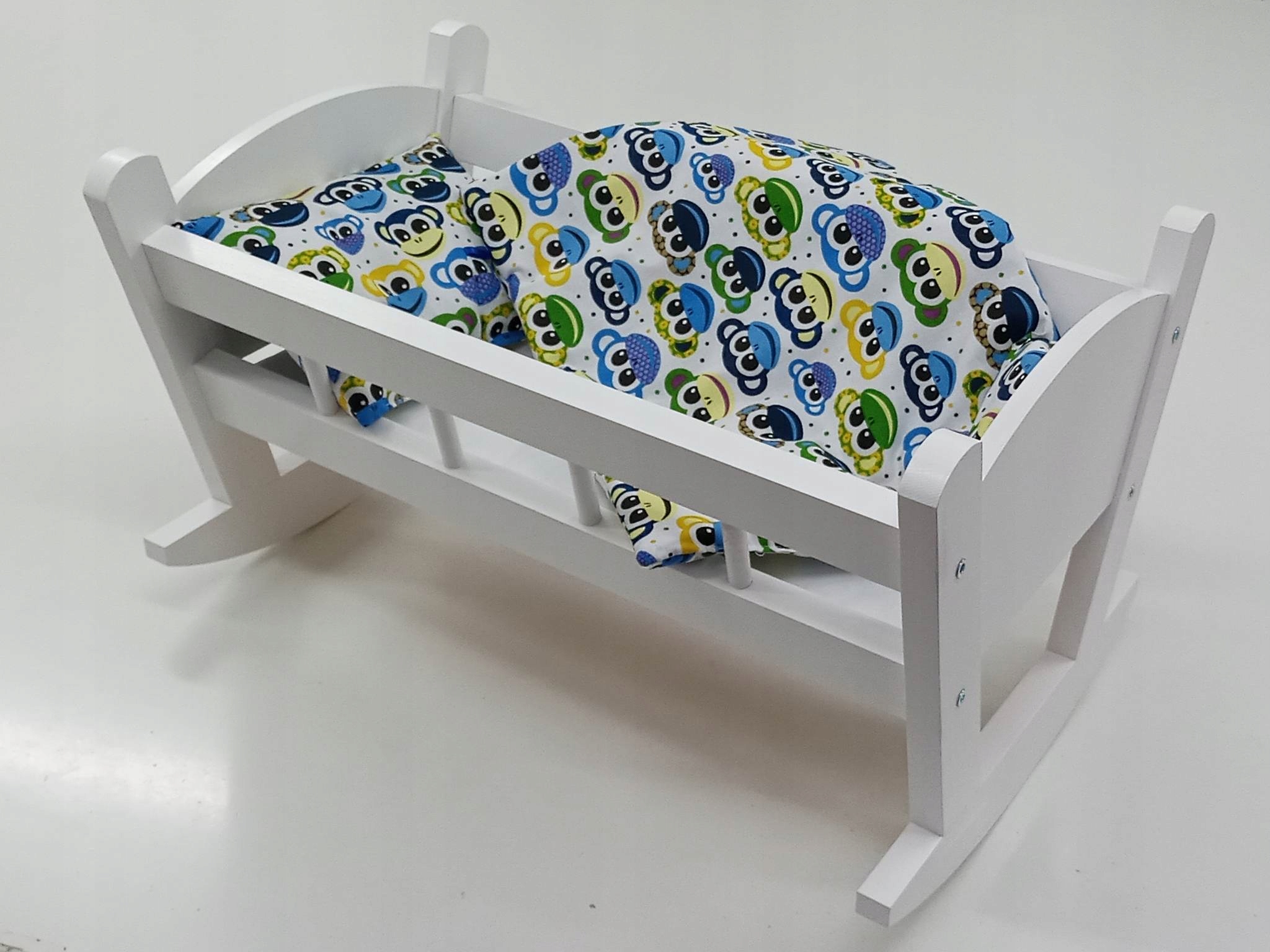 BIAŁA KOŁYSKA drewniana dla lalek +POŚCIEL