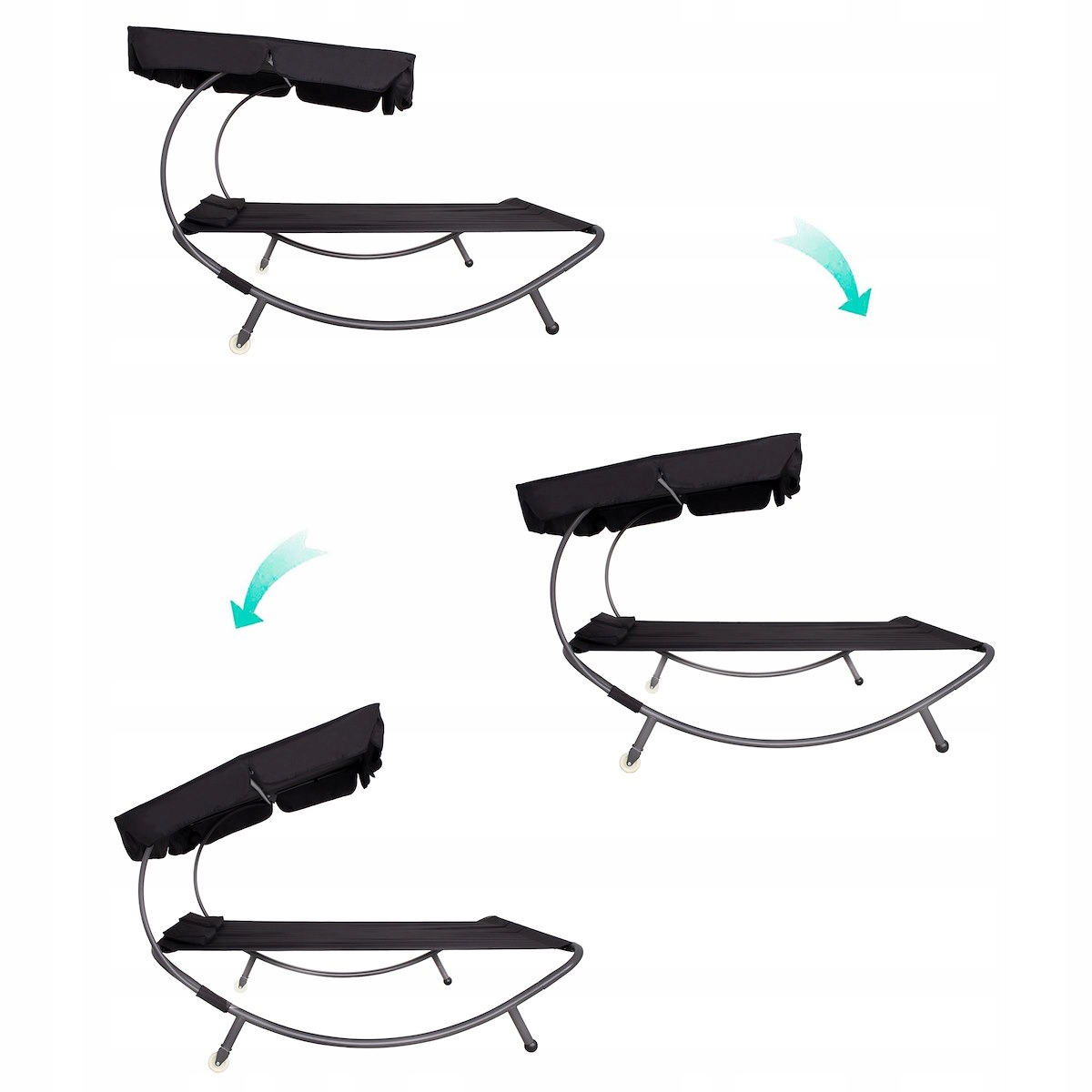 LEŻAK OGRODOWY LEŻANKA OGRODOWA DUŻA Z DASZKIEM ŁÓŻKO 2 OSOBOWE HAMAK SZARY Model GF2000