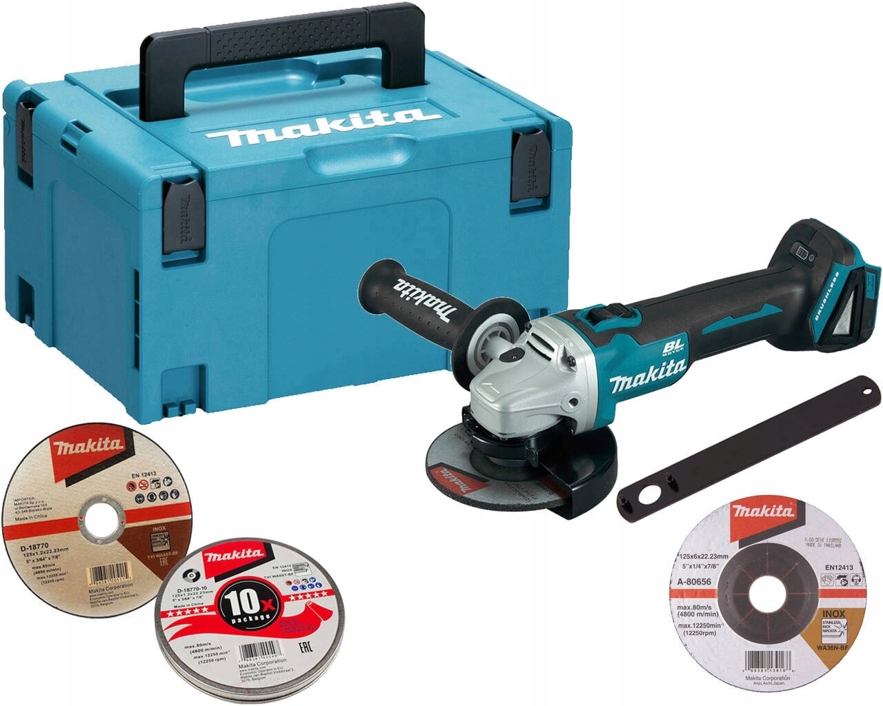 Makita Szlifierka kątowa 125mm 18V DGA504ZJ zestaw tarcz Inox D-18770