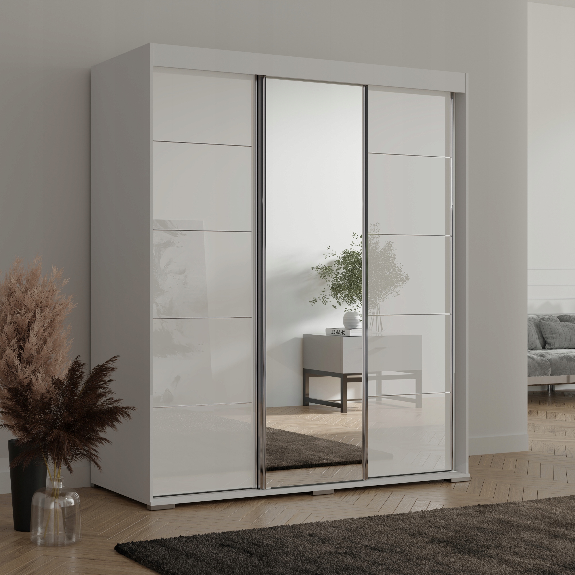 Szafa przesuwna z lustrem Como 3D1L 180 Biała (lacobel)