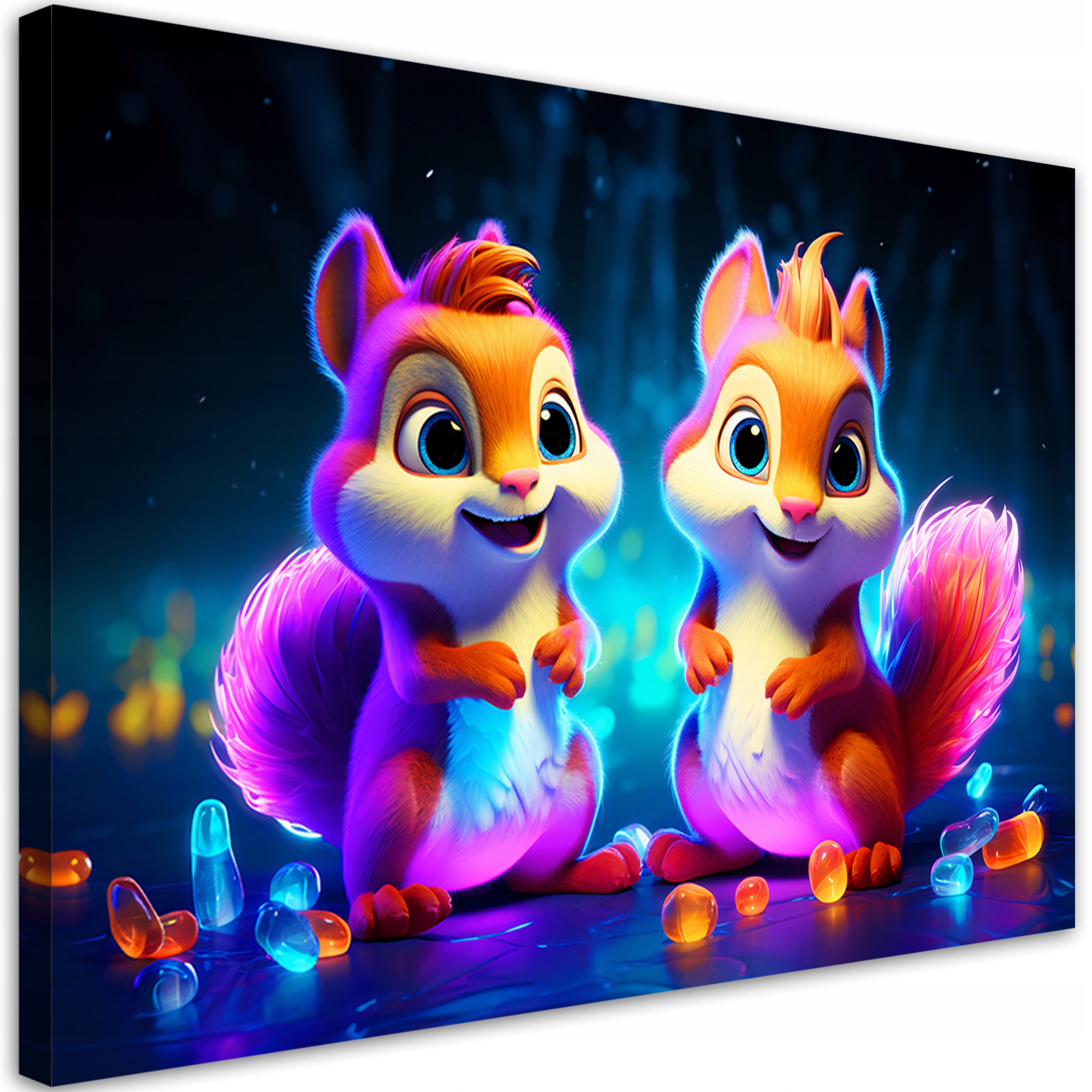 Obraz na plátně, Barevné veverky 100x70