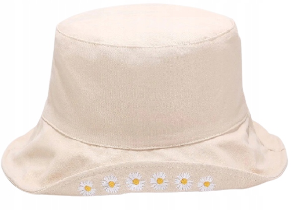 KAPELUSZ DWUSTRONNY RYBACKI BUCKET HAT BEŻOWY KWIATY NA LATO WAKACJE