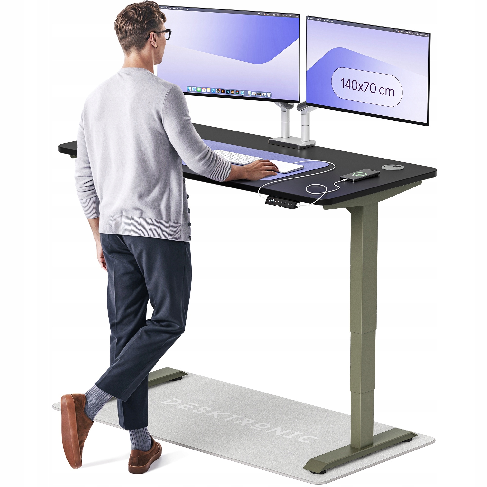Biurko z elektryczną regulacją wysokości HomePro 140x70 cm Zielony/Czarny