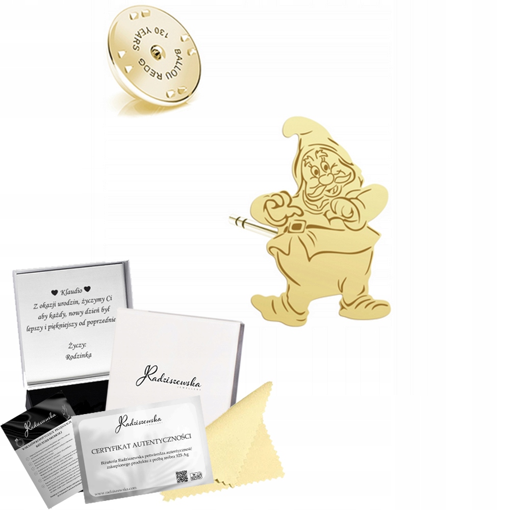 Pin Zlatý trpaslík Dárek Šperky Stříbro 925 Přání Bonus