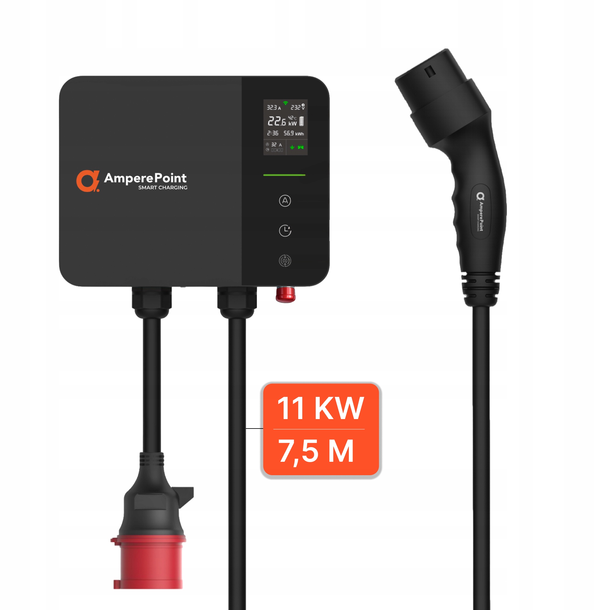 Ampere Point Prime AC11 Ładowarka Wallbox Premium 11kW/7,5m WiFI Pomagamy