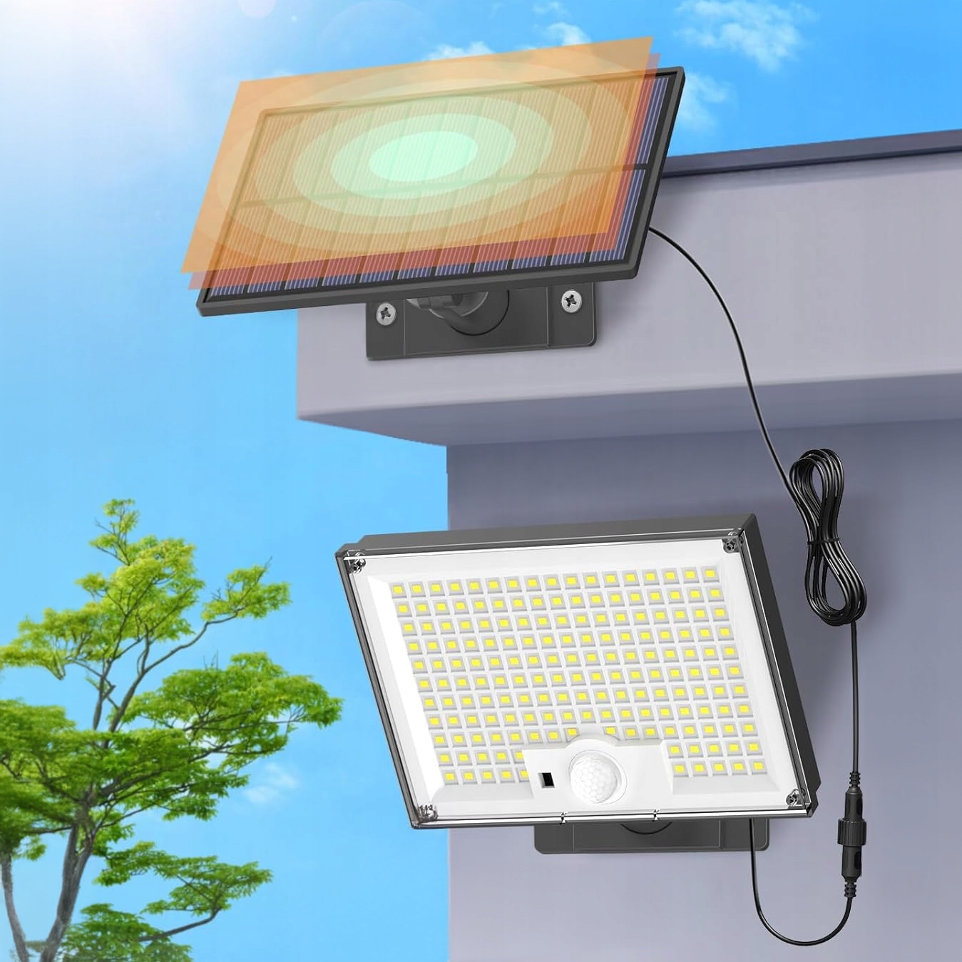 LAMPA SOLARNA LED 300W Z OSOBNYM PANELEM PILOT Z CZUJNIKIEM ZMIERZCHU RUCHU Marka ARSA GO