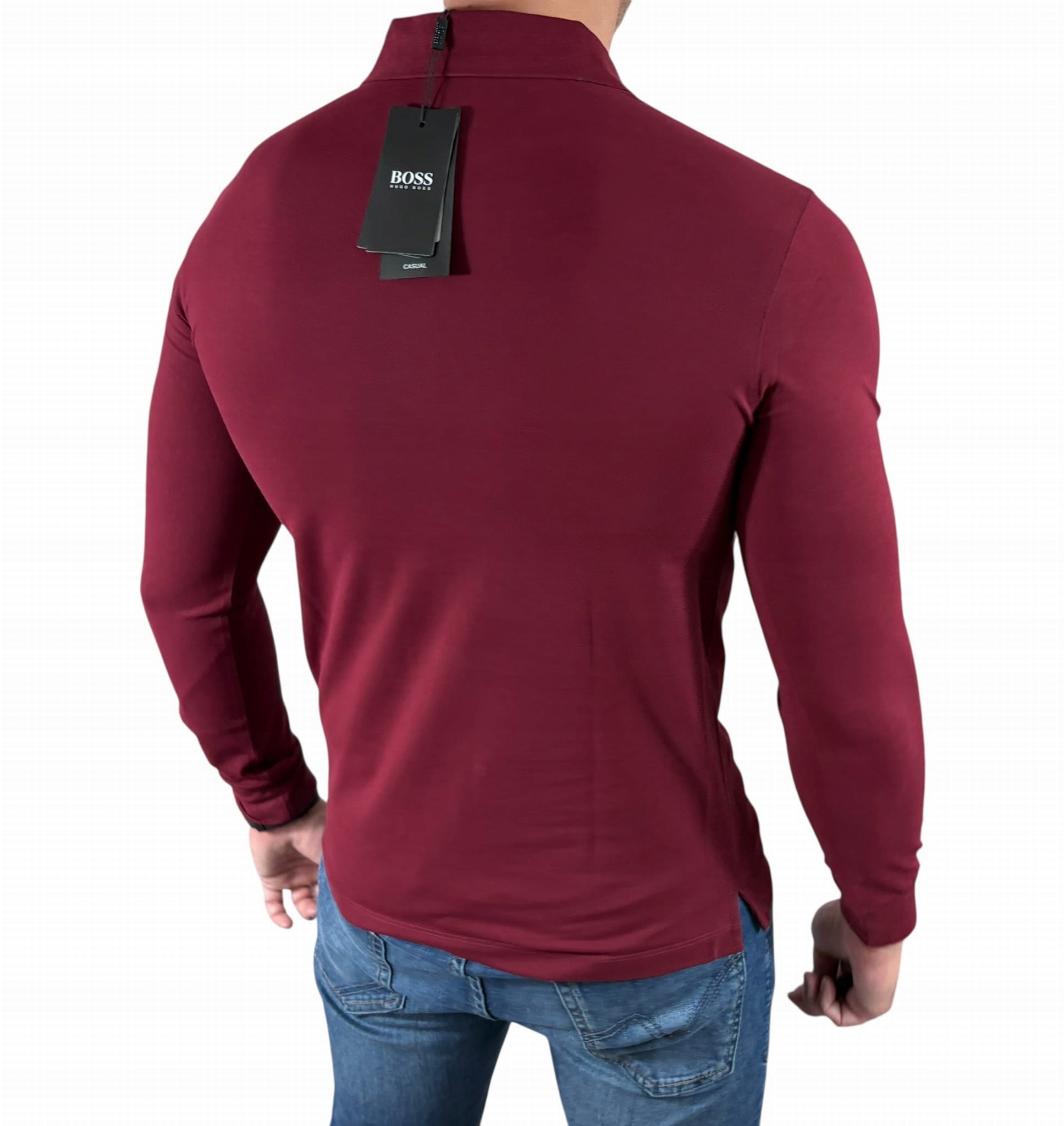 Polokošile s dlouhým rukávem Hugo Boss, barva vínová XXL