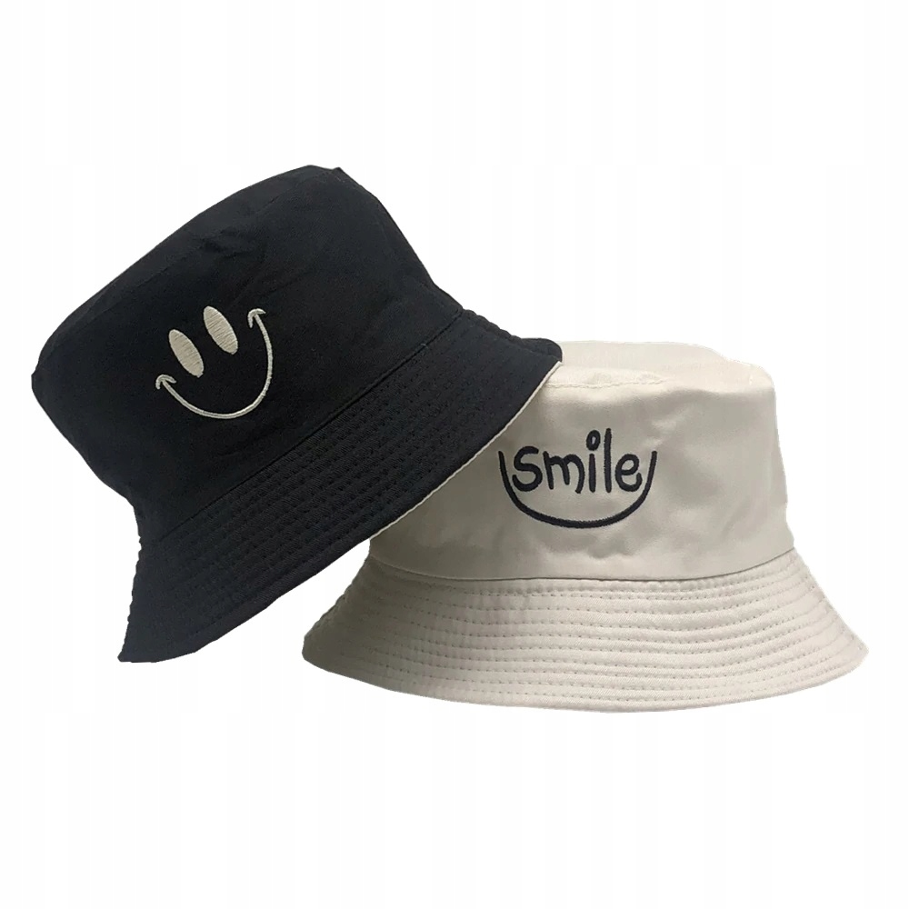 Bucket Hat czapka Kapelusz dwustronna napis Smile-Zdjęcie-0