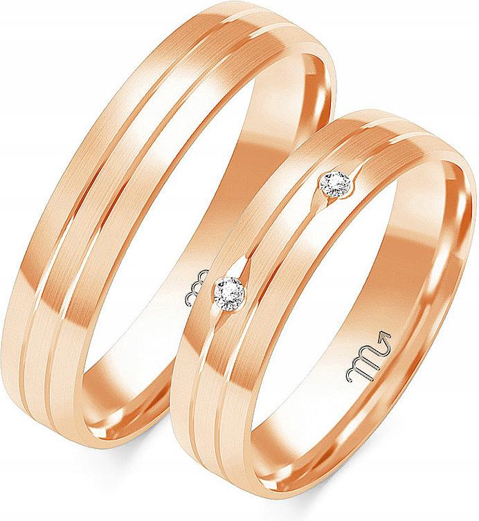 Růžový zlatý snubní prsten svatba 585, 14 15 16, originální s gravírováním