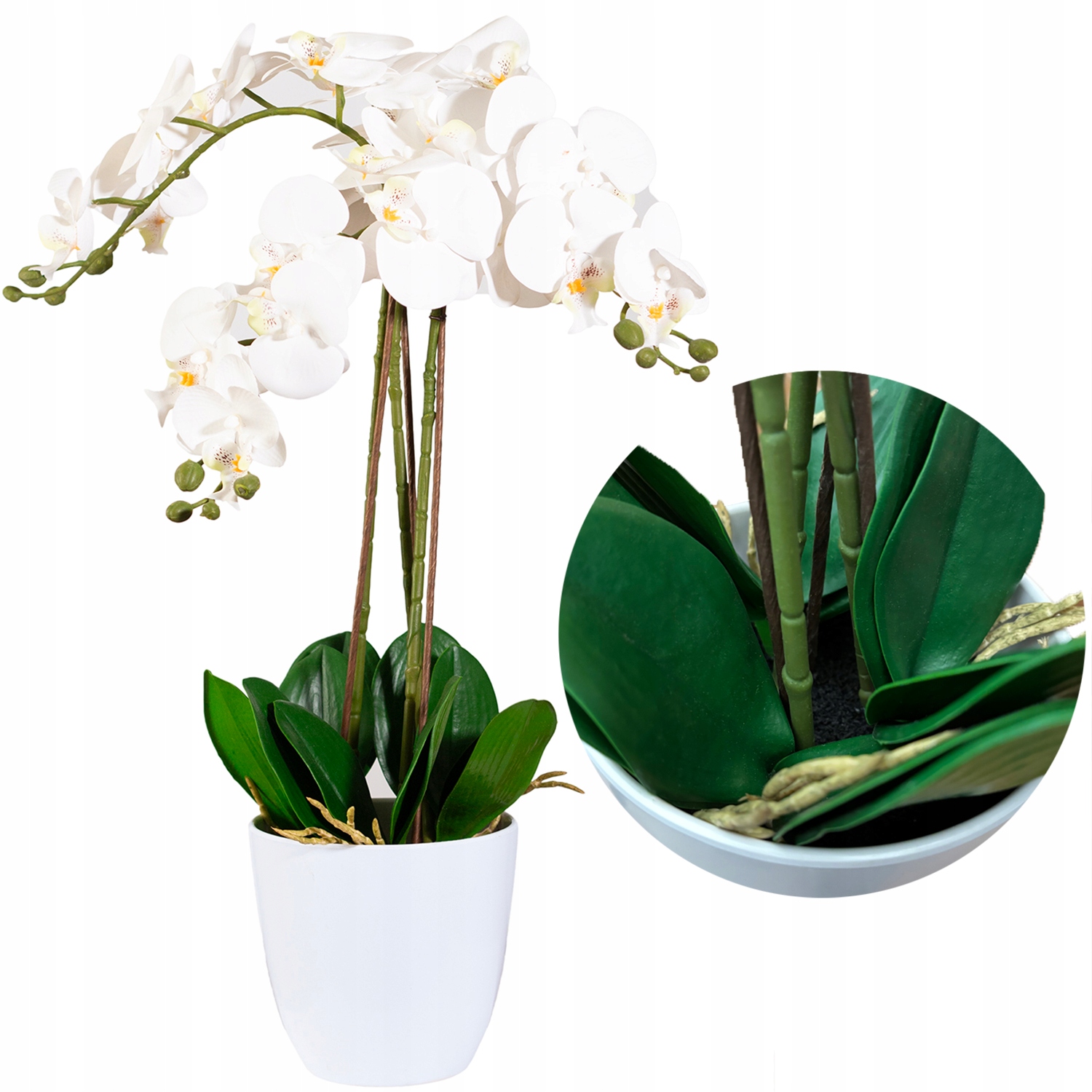 Umělá Orchidej V Květináči Jako Živá 70 cm Velká Bílá Silikonová Gumová